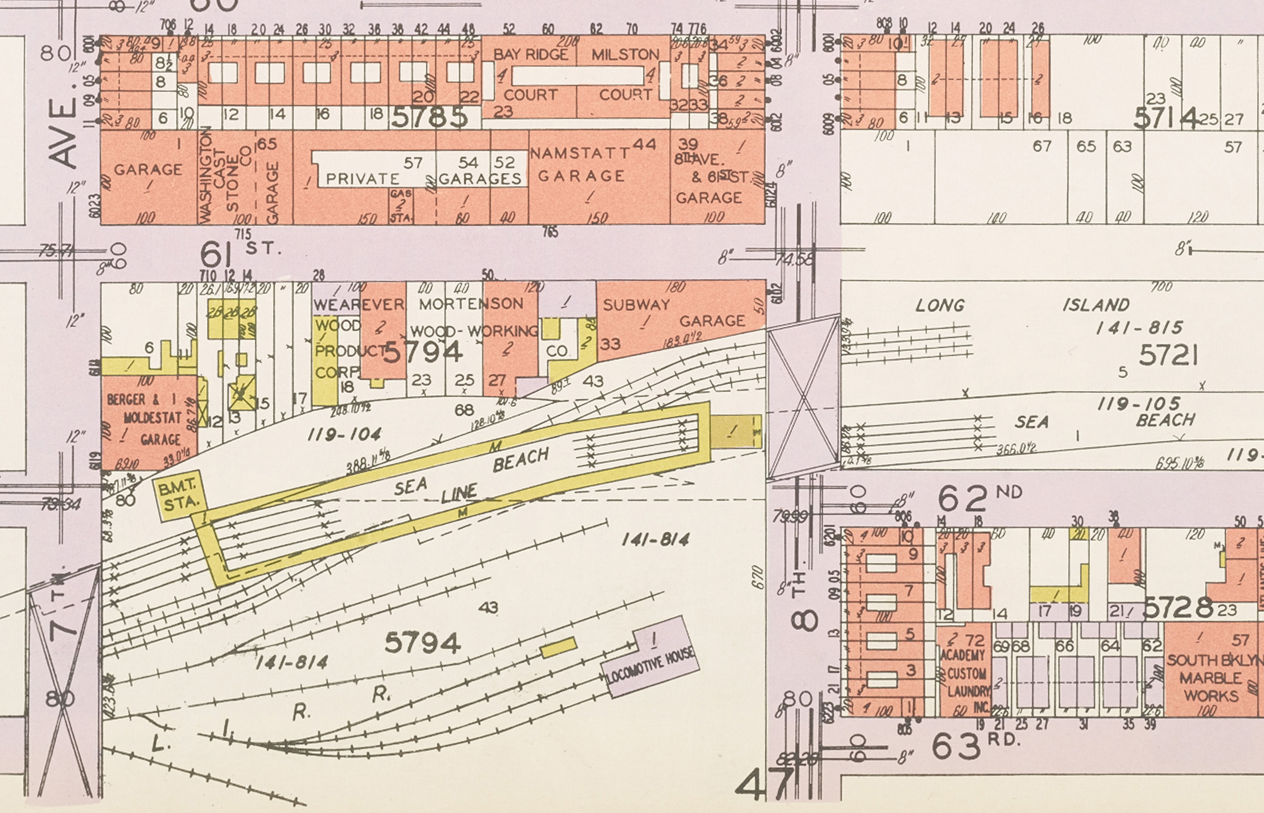 Detail, 8th Ave. and 62nd St., from Hyde-Belcher insurance map, 1929. NYC Municipal Archives.