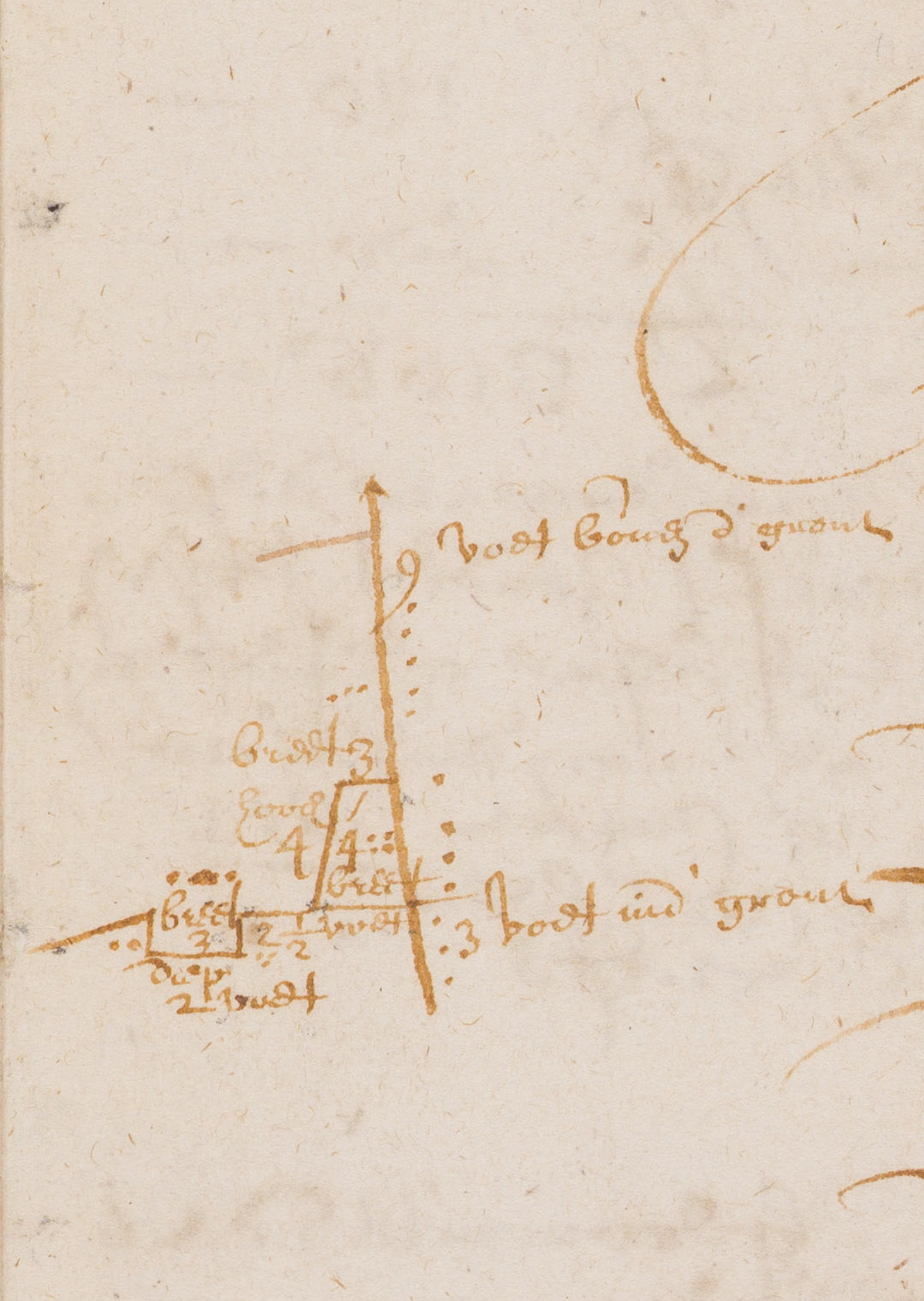 In addition to palisades, the original plans call for a breastwork with a ditch. The whole approach would have been 12 feet of obstacles before reaching the wall. At the top of the wall the horizontal line seems to indicate a fraise , another row of stakes to impede scaling the wall. This version of the wall was never constructed, as it was more expensive than anticipated. The built version had larger earthworks, a ditch 5 feet deep and 11 across, and a 9 foot high plank wall.