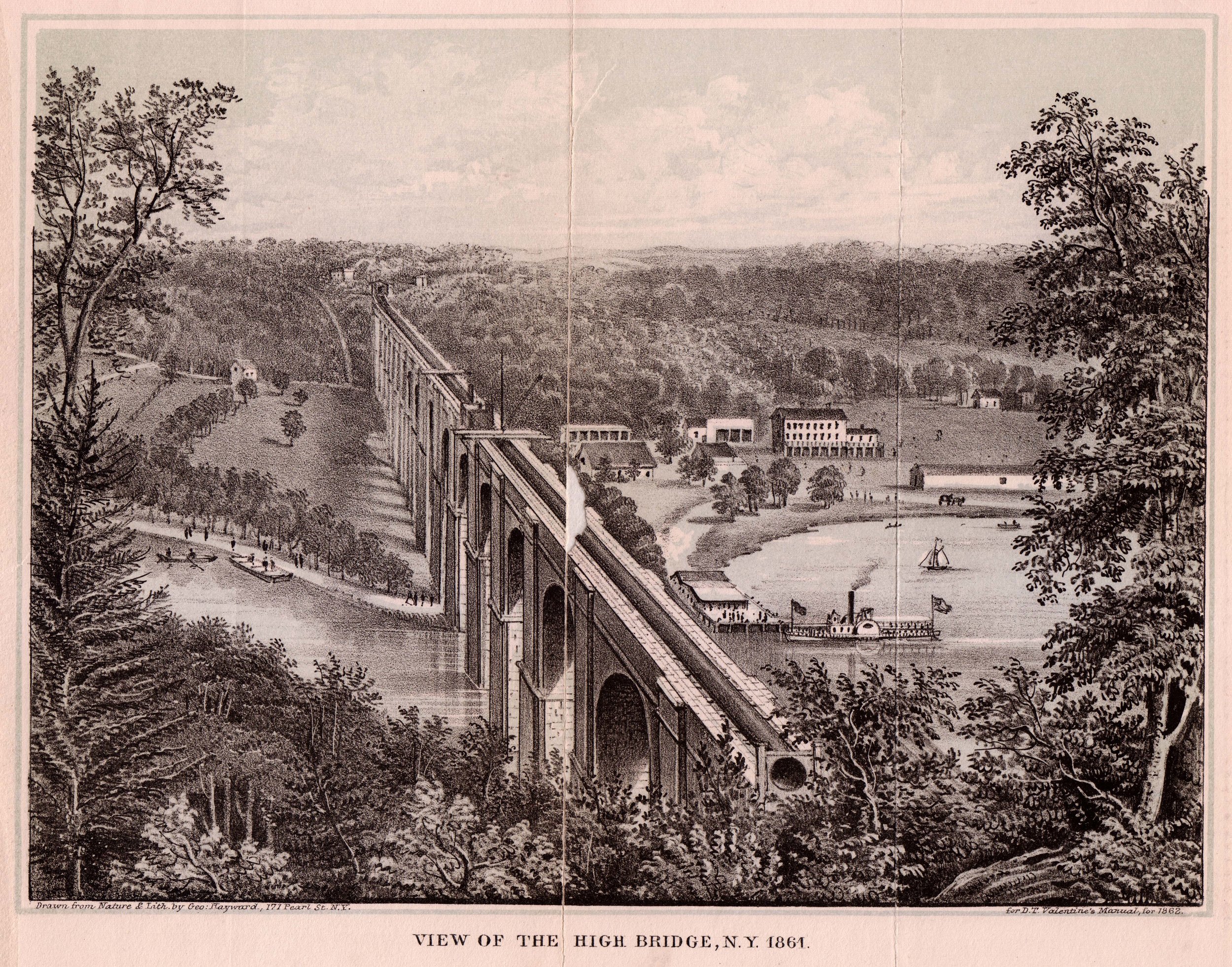 High Bridge, part of the Croton Aqueduct. Manual of the Common Council of the City of New York, D.T. Valentine, 1861. Municipal Library Collection.