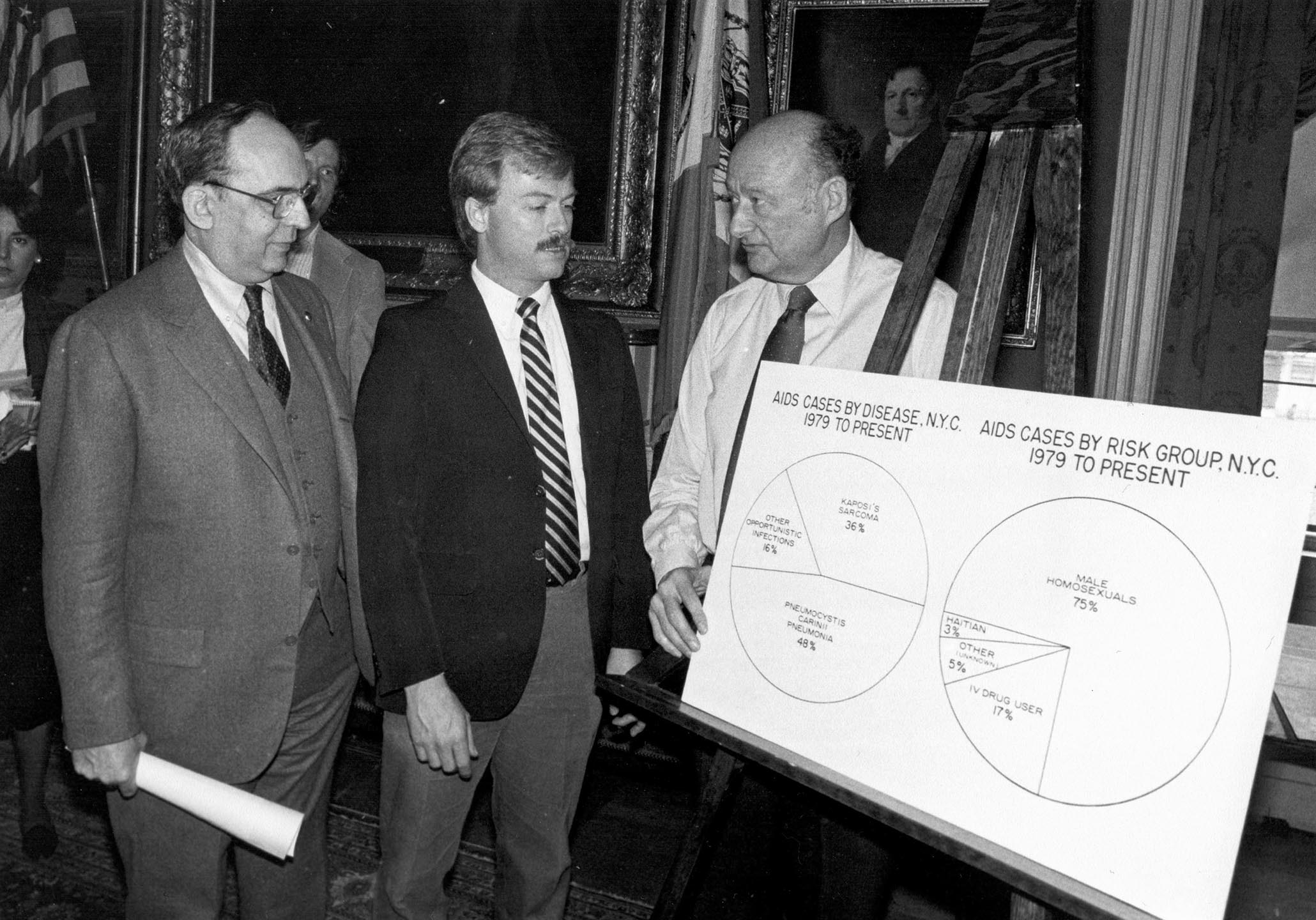 Mayor Koch speaking about the AIDS crisis and the establishment of the Office of Gay and Lesbian Health Concerns, March 1983. Photograph by Holland Wemple, Mayor Edward I. Koch Collection, NYC Municipal Archives.