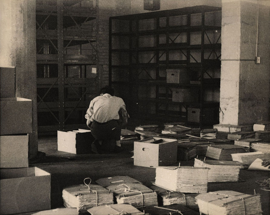 Storage room, Department of Records and Information Services. Undated photograph: Municipal Archives collection, NYC Municipal Archives.