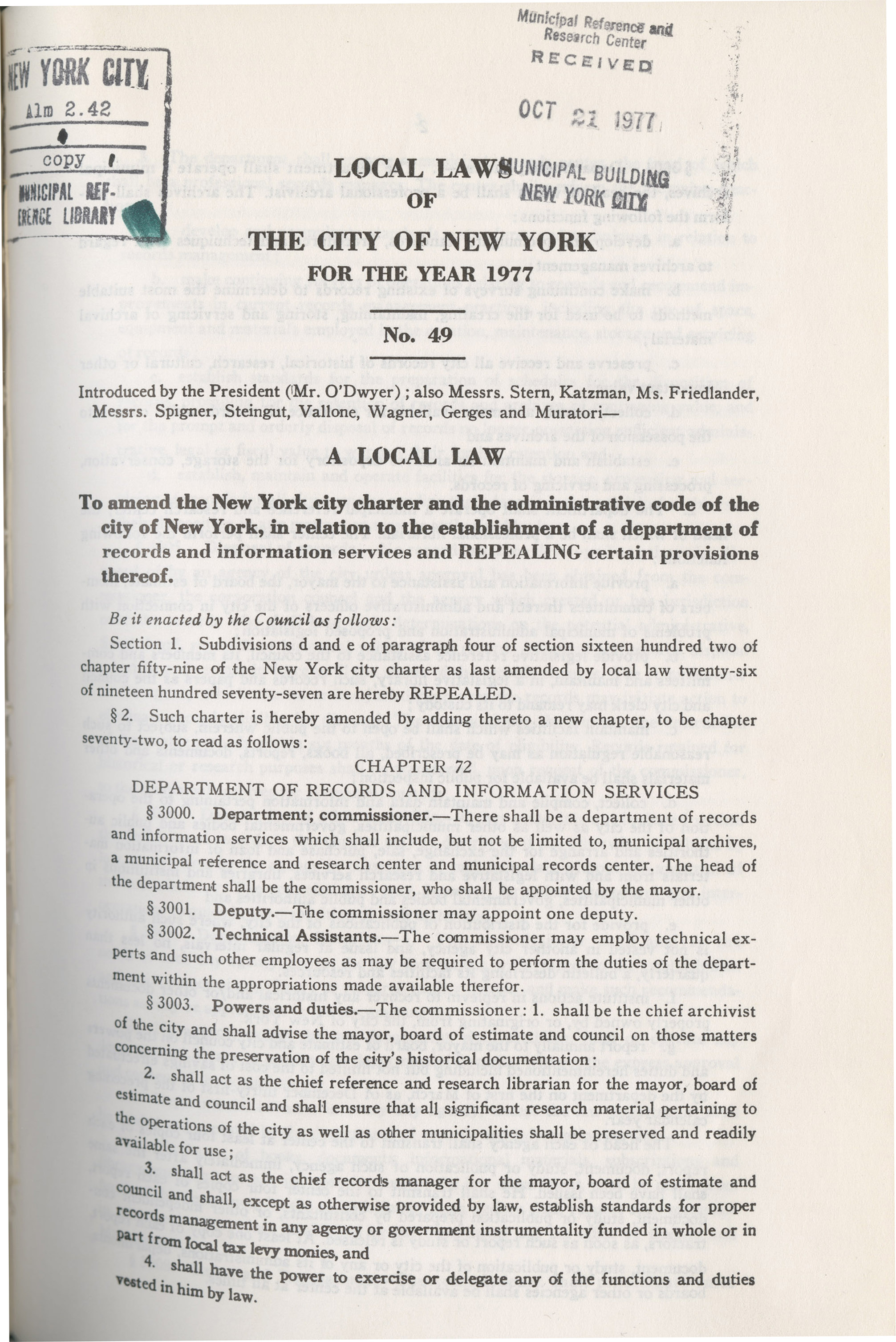 Charters in the Municipal Library — NYC Department of Records