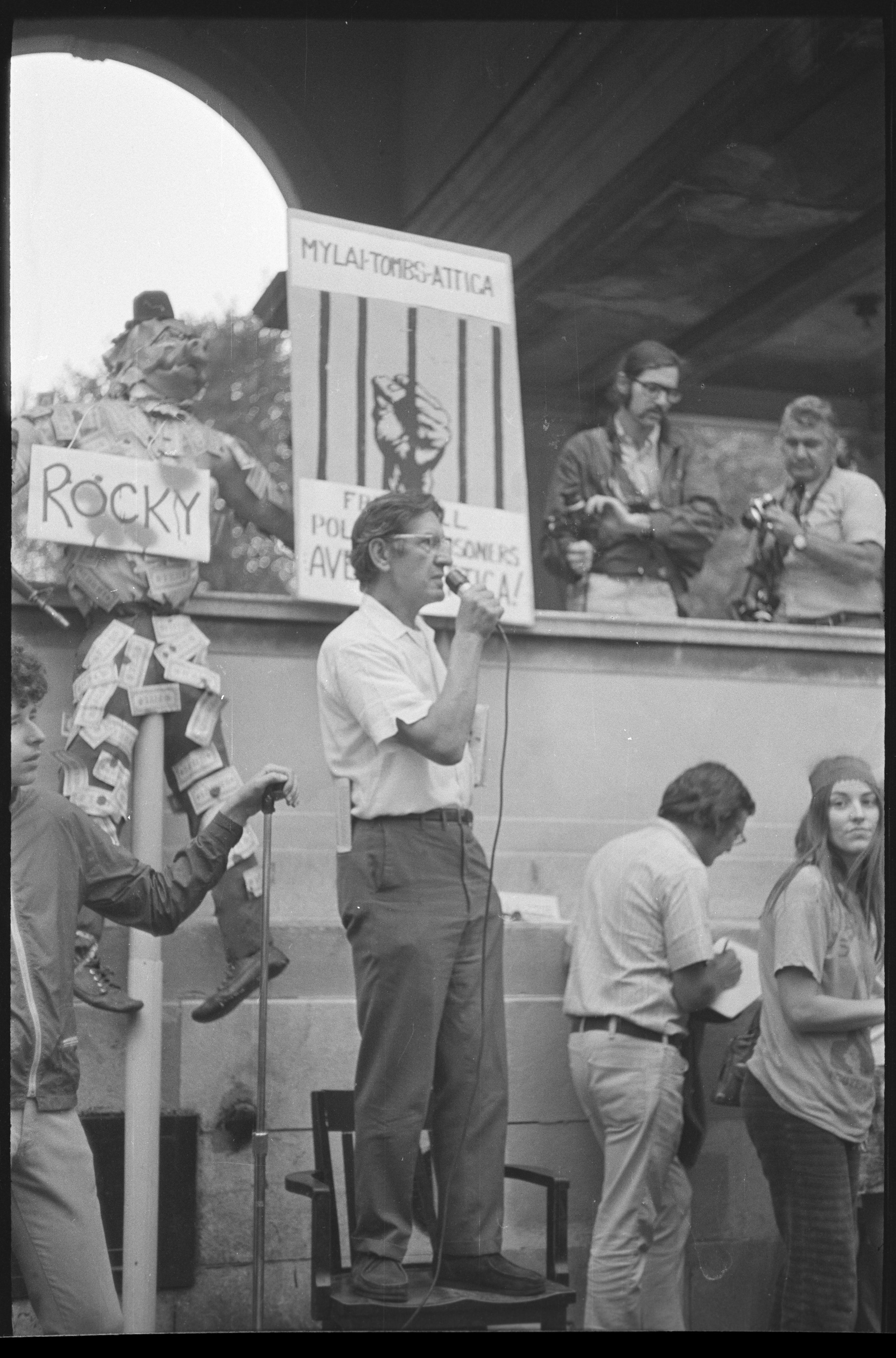 Demonstration scene at Rockefeller Plaza at Park Avenue and 17th Street, September 18, 1971