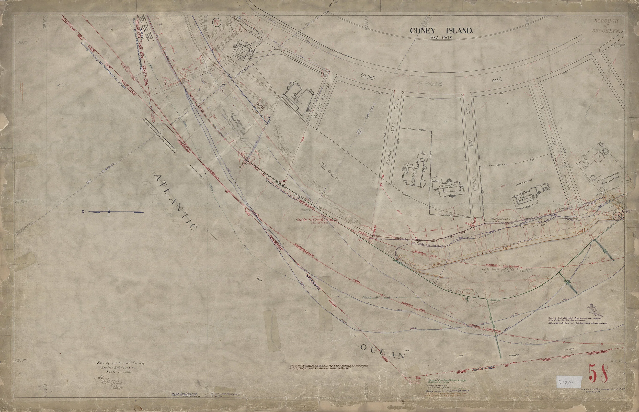 Waterfront Survey Map #1023, Brooklyn Map 58, Coney Island/Seagate, Nov. 1899, updated through the 1960s. Department of Ports and Trade Collection, NYC Municipal Archives