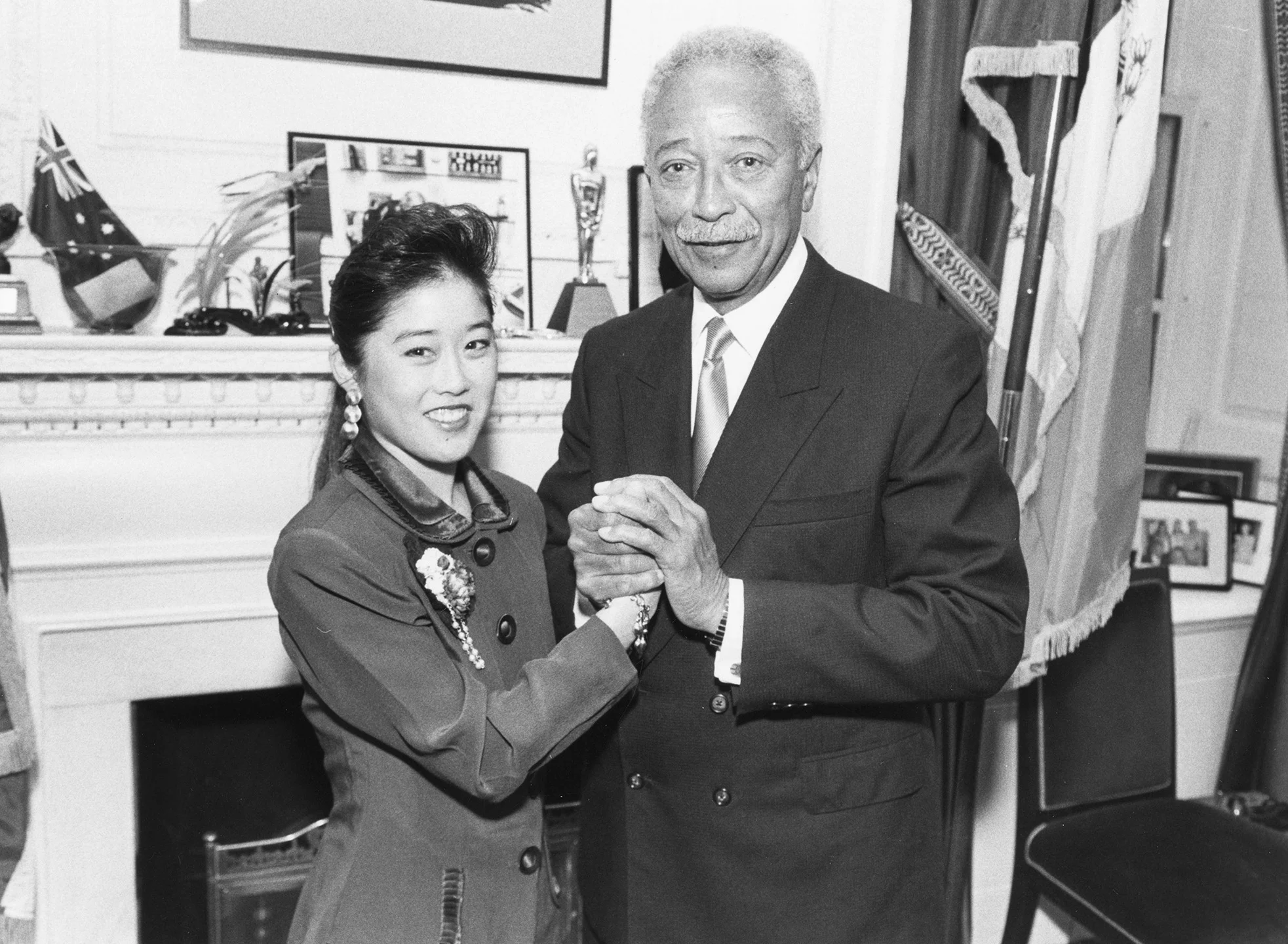 Mayor David Dinkins with Kristi Yamaguchi, Olympic gold-medalist, 1992. Mayor David N. Dinkins Collection, NYC Municipal Archives.