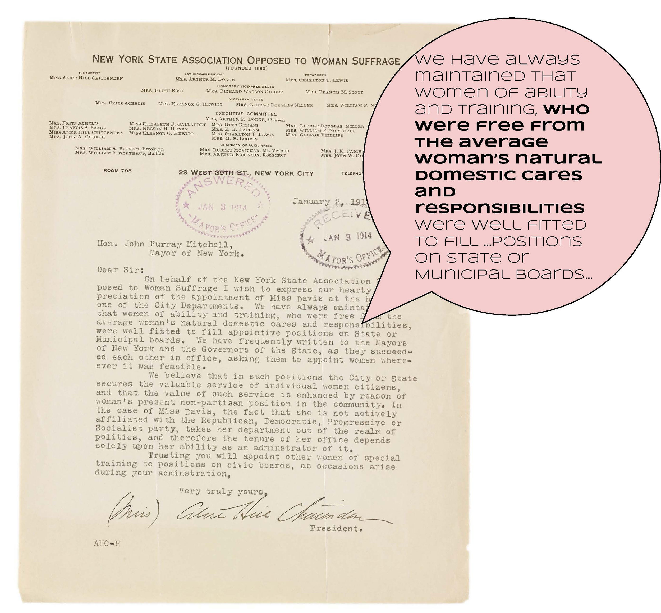 Suffragists vs. Anti-suffragists, 1914, Mayor John P. Mitchel Subject Files