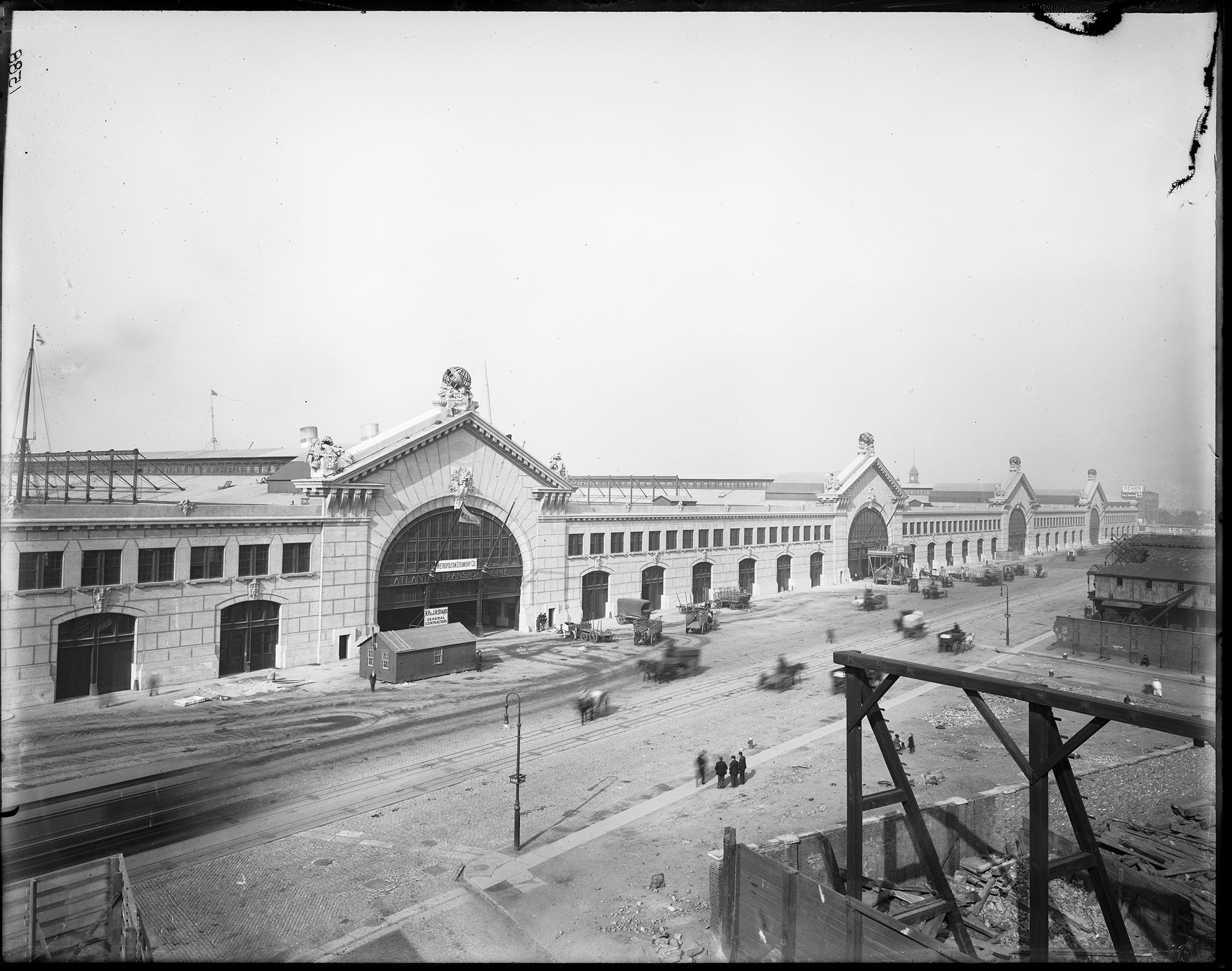 Construction of the Chelsea Piers is well-documented in the Archives’ Department of Docks & Ferries glass-plate negative collection. View along 12th Avenue, ca. 1908.