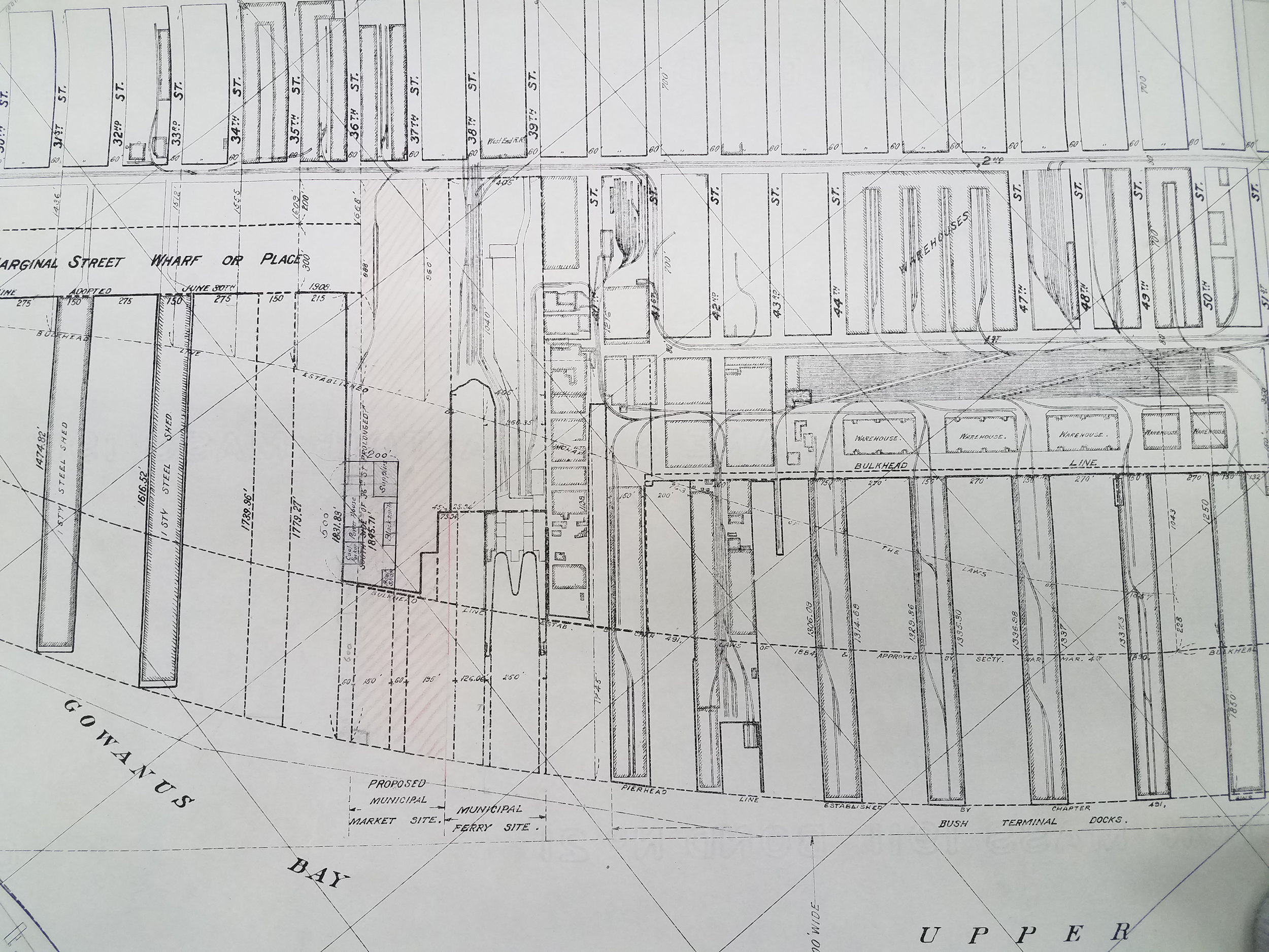 Proposed Municipal Market Site, Gowanus Bay, circa 1915. Department of Ports and Trade collection, NYC Municipal Archives.