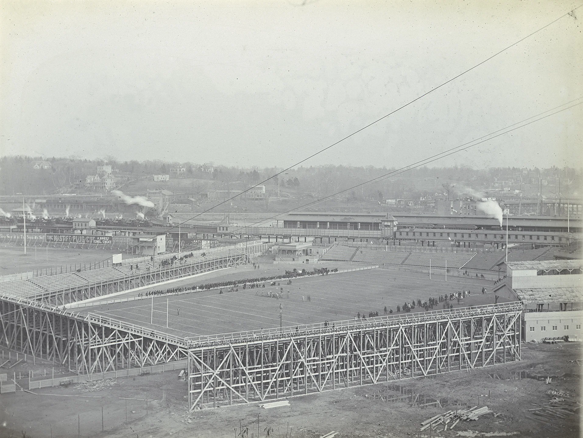 A football game underway at the first Polo Grounds, Harlem Flats, 157th Street and 8th Avenue, ca. 1880s. DeGregario Collection, NYC Municipal Archives.
