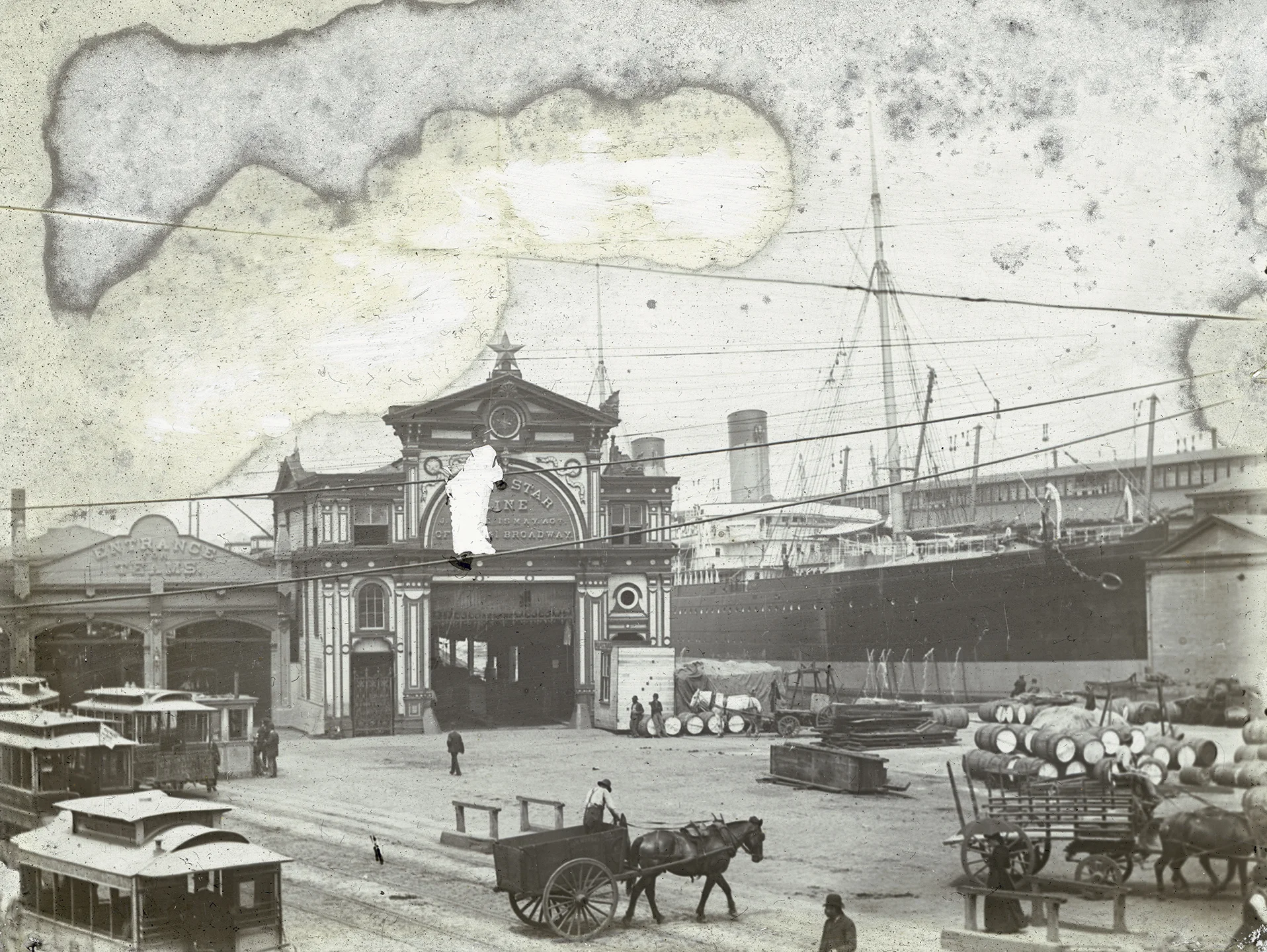 deg_21: Pier 44, White Star Line, Christopher Street "Entrance for Teams," ca. 1880. Photo by W.T. Colbron, DeGregario Collection, NYC Municipal Archives.