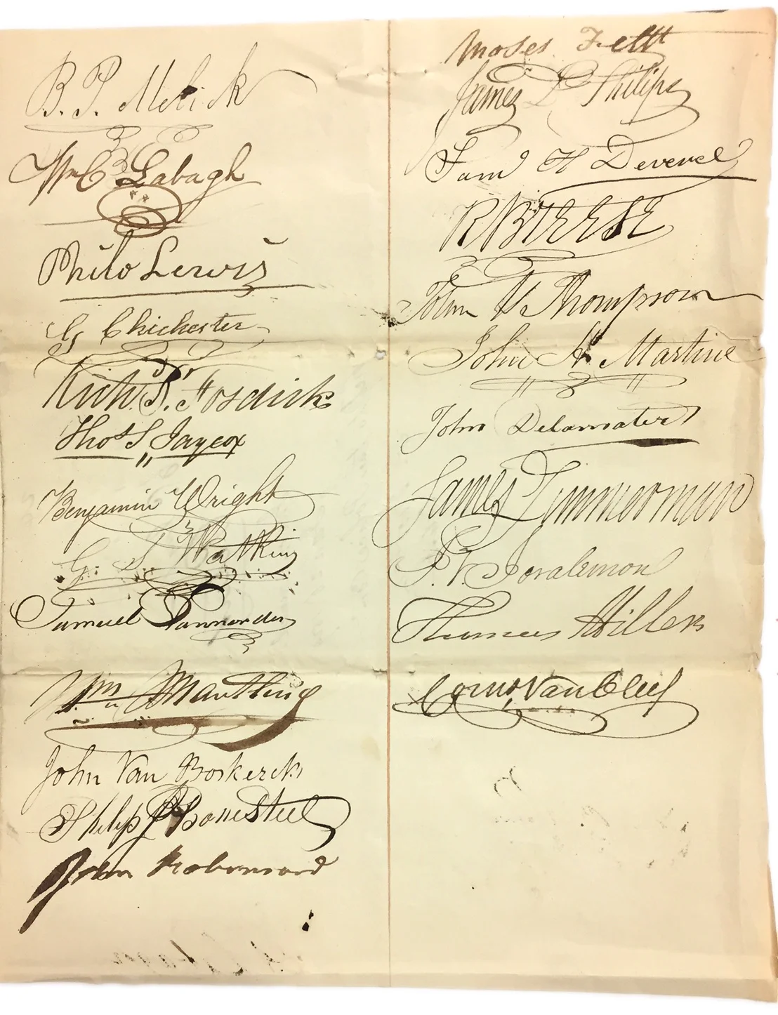 Signatures from the petition of Kip & Brown, January 24, 1829, Common Council Papers, NYC Municipal Archives.