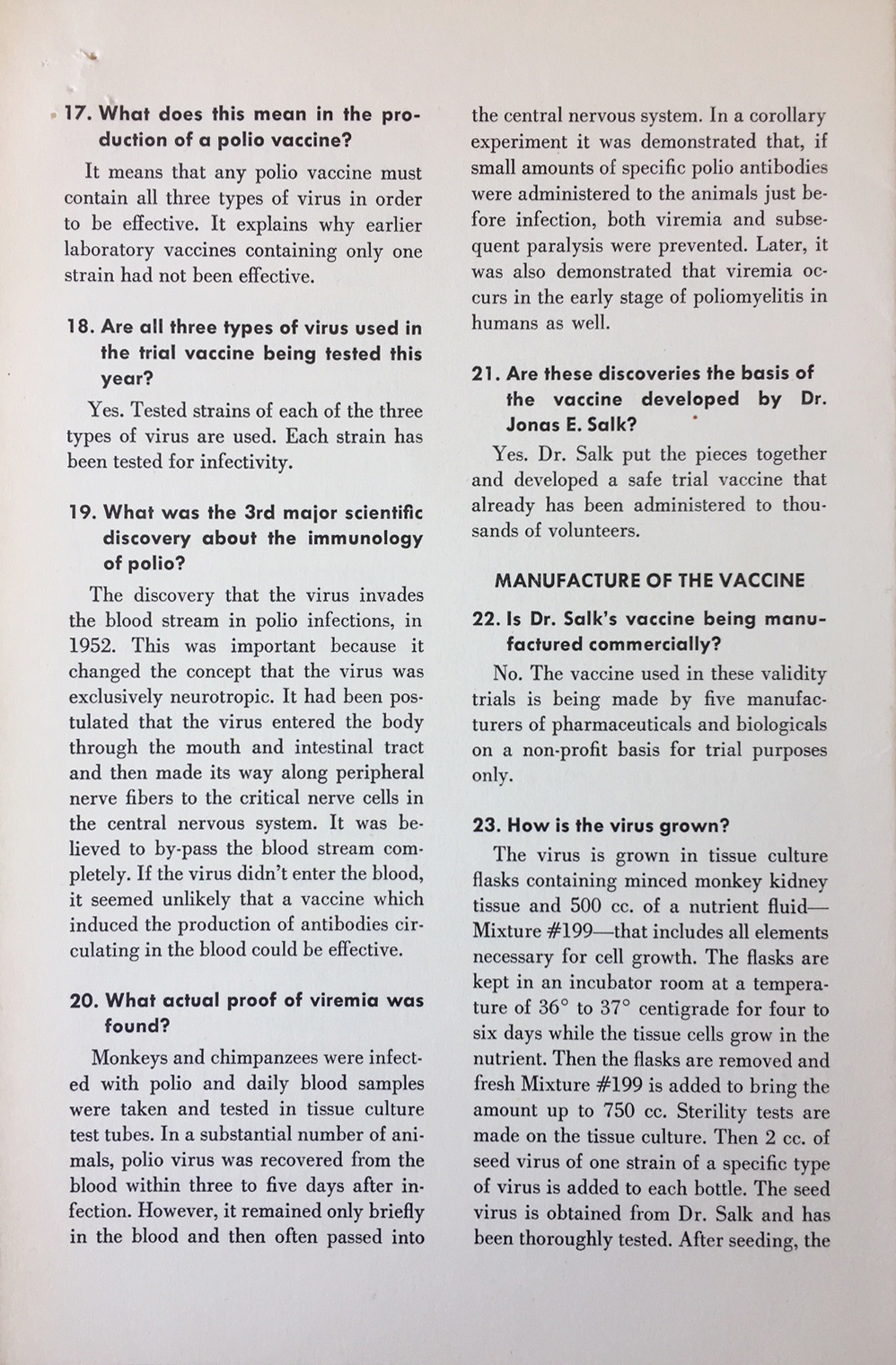 Department of Health mailer from 1954 explaining the vaccine testing. Department of Health Collection, NYC Municipal Archives.