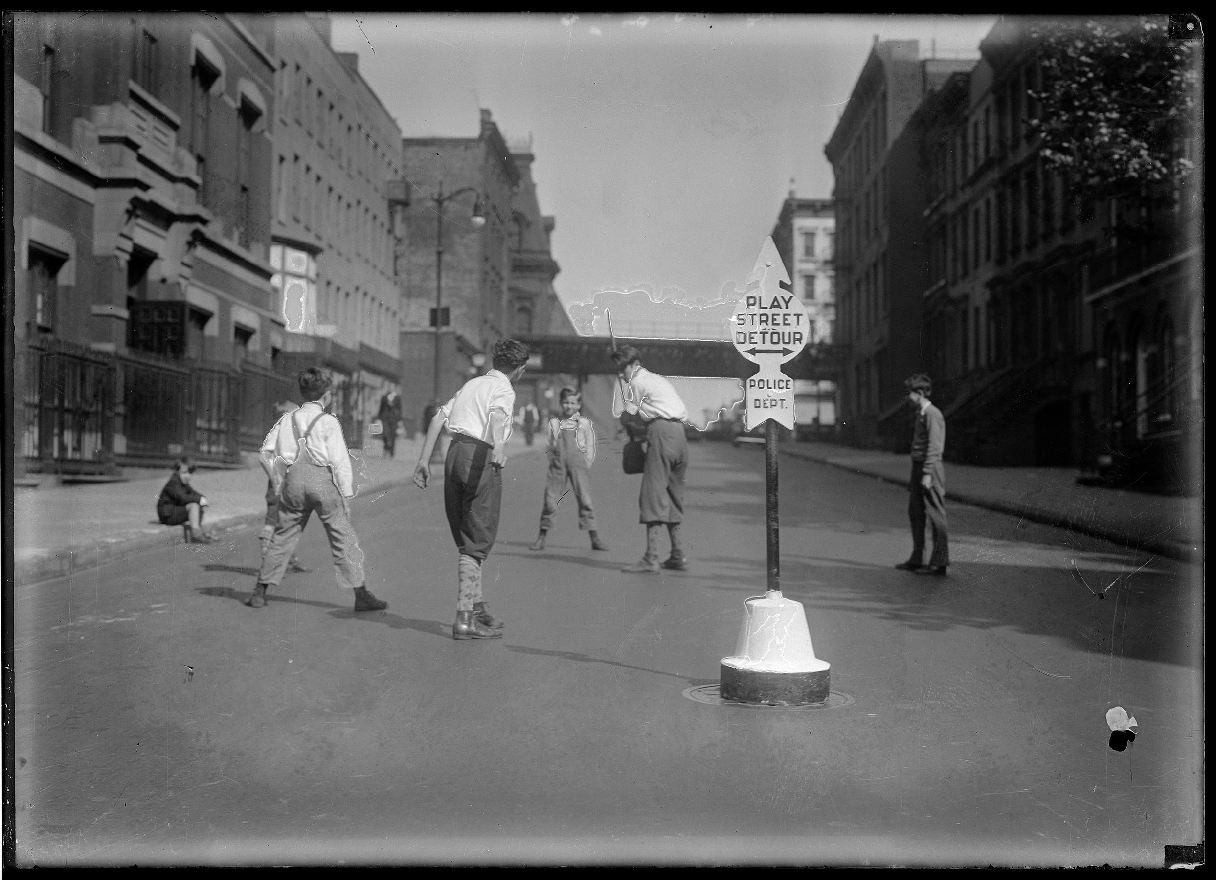 Play Street, boys playing stickball, ca. 1916. NYPD Collection, NYC Municipal Archives.