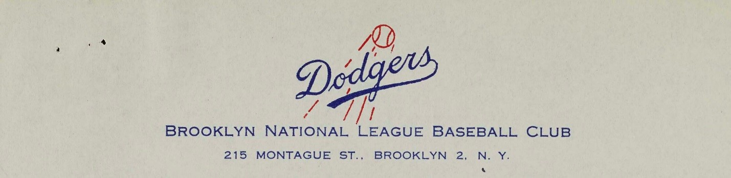Letterhead from the Brooklyn Dodgers. Mayor Wagner Collection, NYC Municipal Archives.