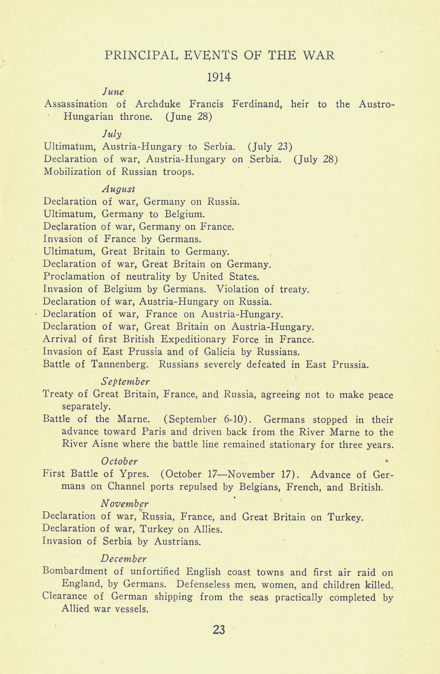 World War I history syllabus, June 1918. NYC Municipal Library.