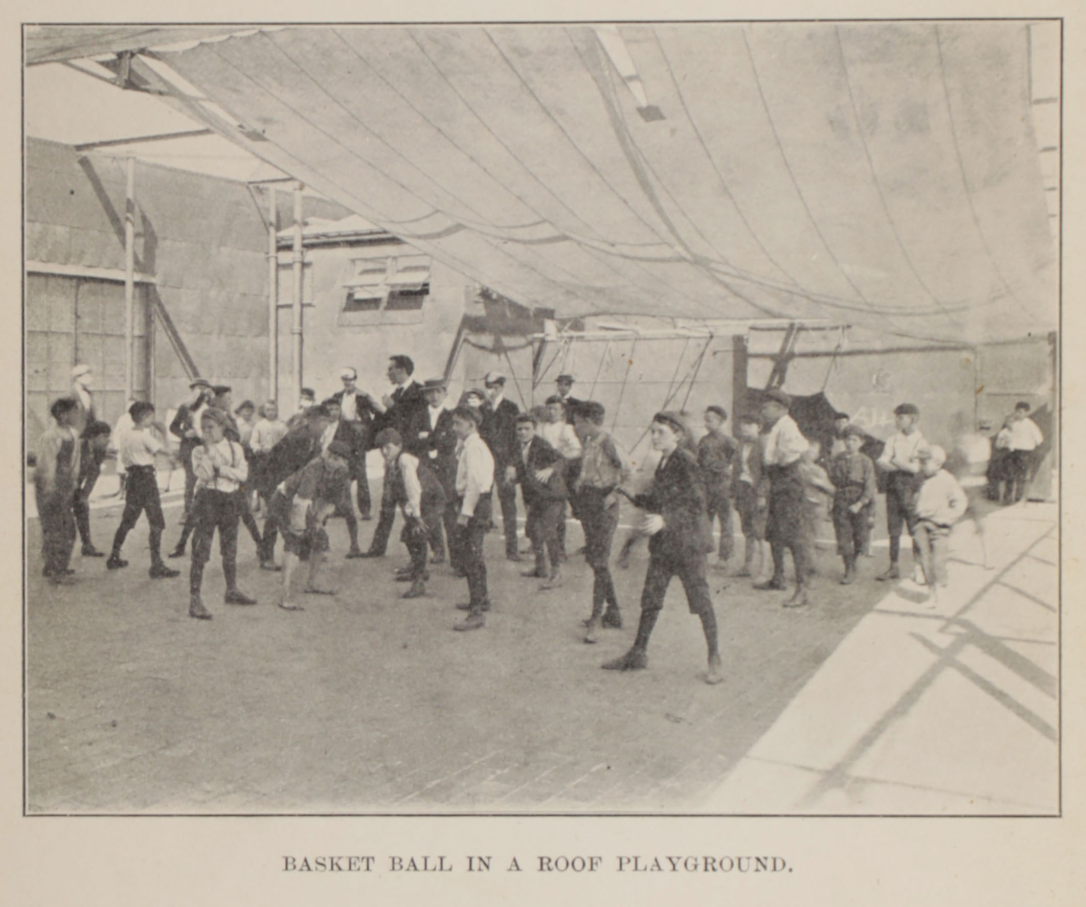 Basket Ball in a Roof Playground, Report on the vacation schools and play grounds , 1899. Board of Education Collection, NYC Municipal Archives.