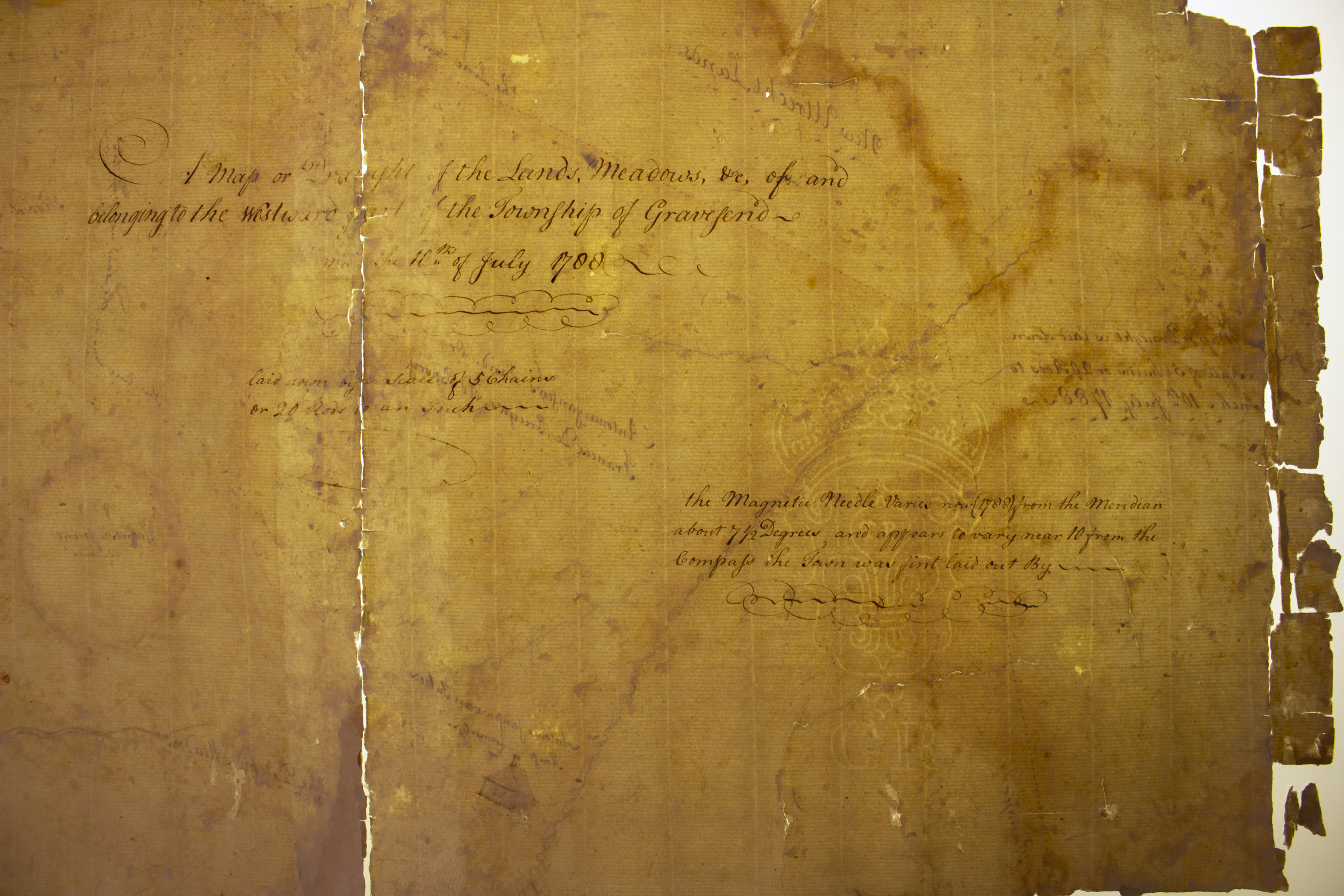 During treatment, detail of writing on verso and watermark.