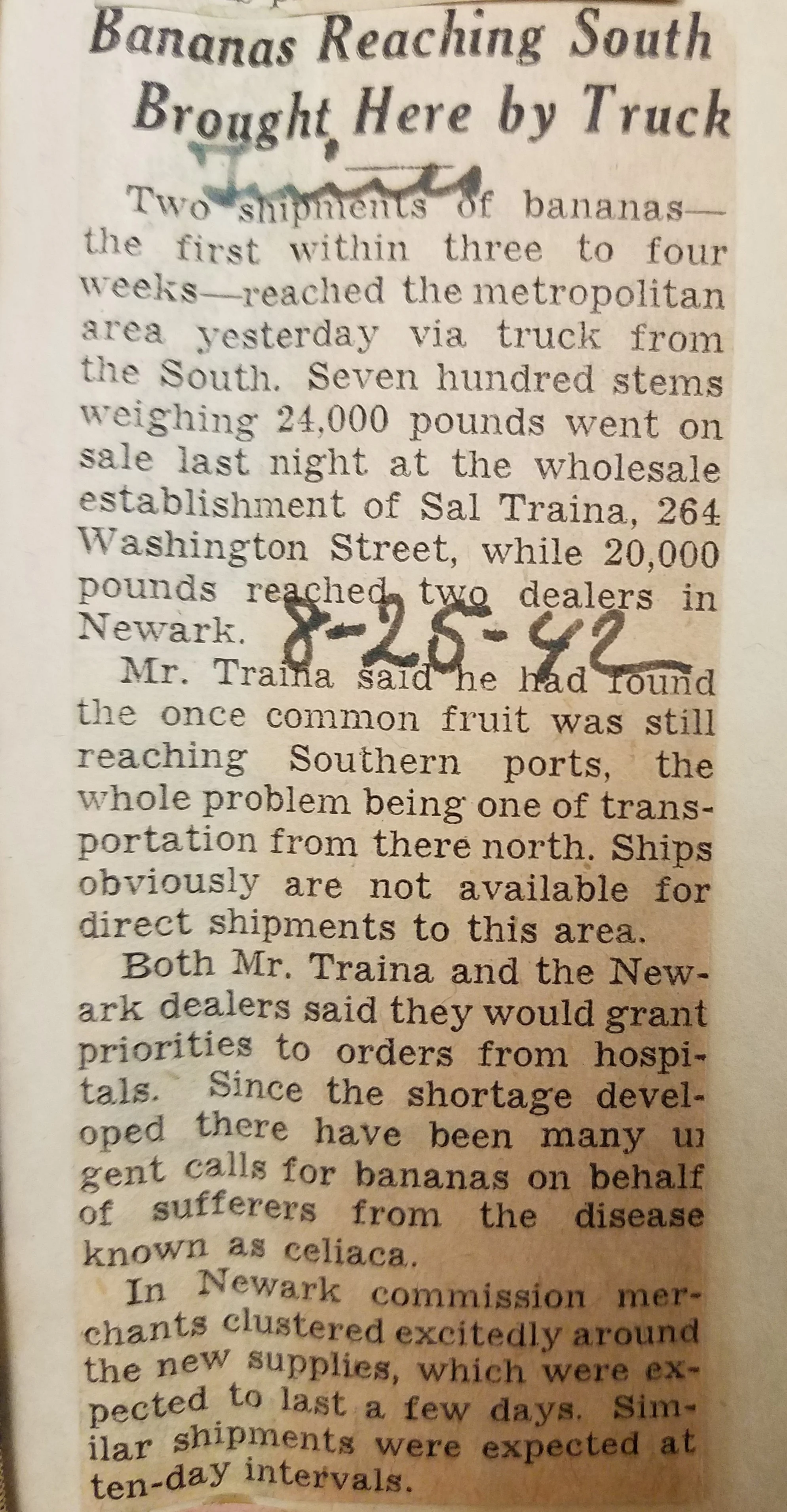 August 25, 1942 report in the New York Times . Mayor LaGuardia collection, NYC Municipal Archives.