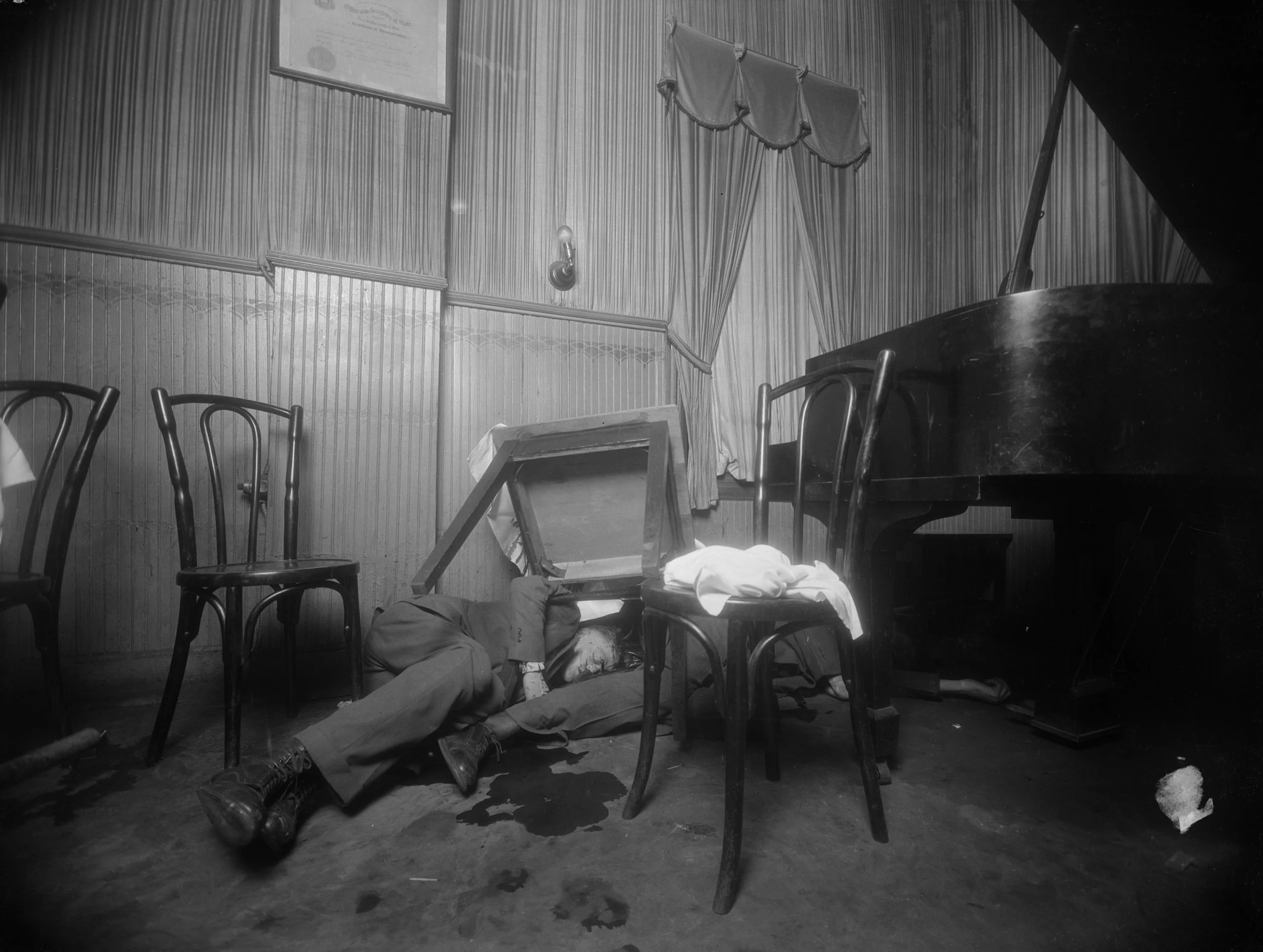 NYPD 7890c: Homicide at speakeasy at 154 20th Street, Brooklyn. Shooting of Richard (Peg Leg) Lonegan, Aaron Haines and Neil Ferry, December 26, 1925. George B. Nolan, NYPD Collection, NYC Municipal Archives.