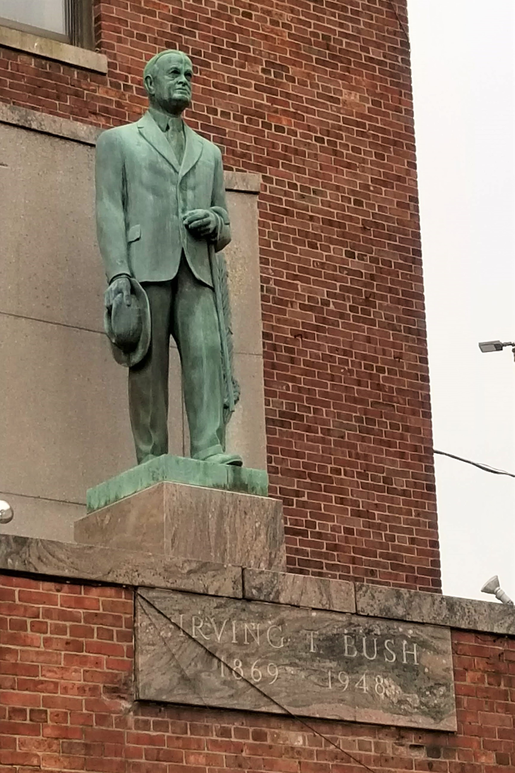 Statue of Irving T. Bush at Bush Terminal Piers Park, photograph by Nathalie Belkin.
