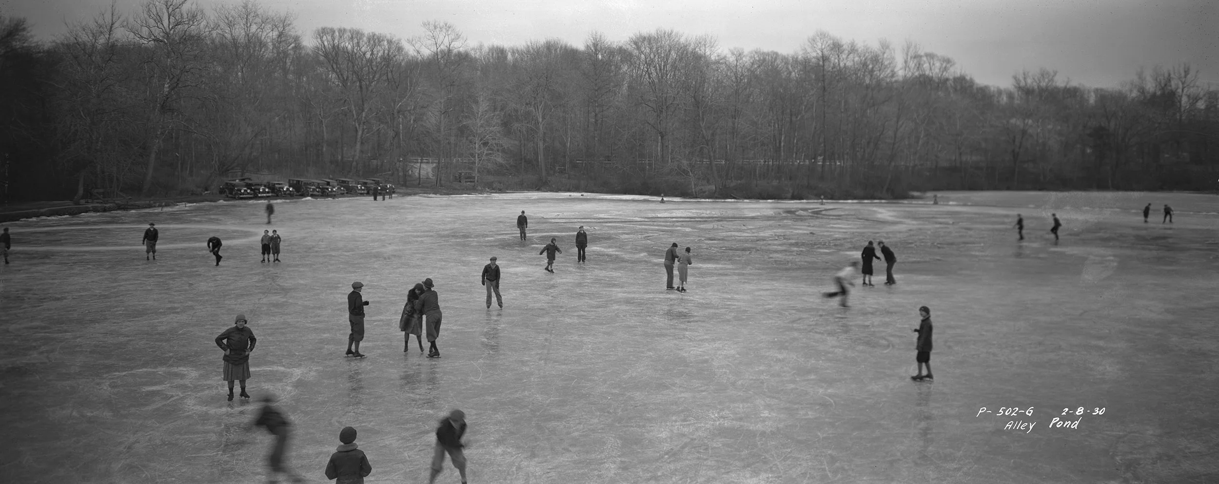 Skaters on Alley Pond, Queens, February 8, 1930. Borough President Queens Collection, NYC Municipal Archives.