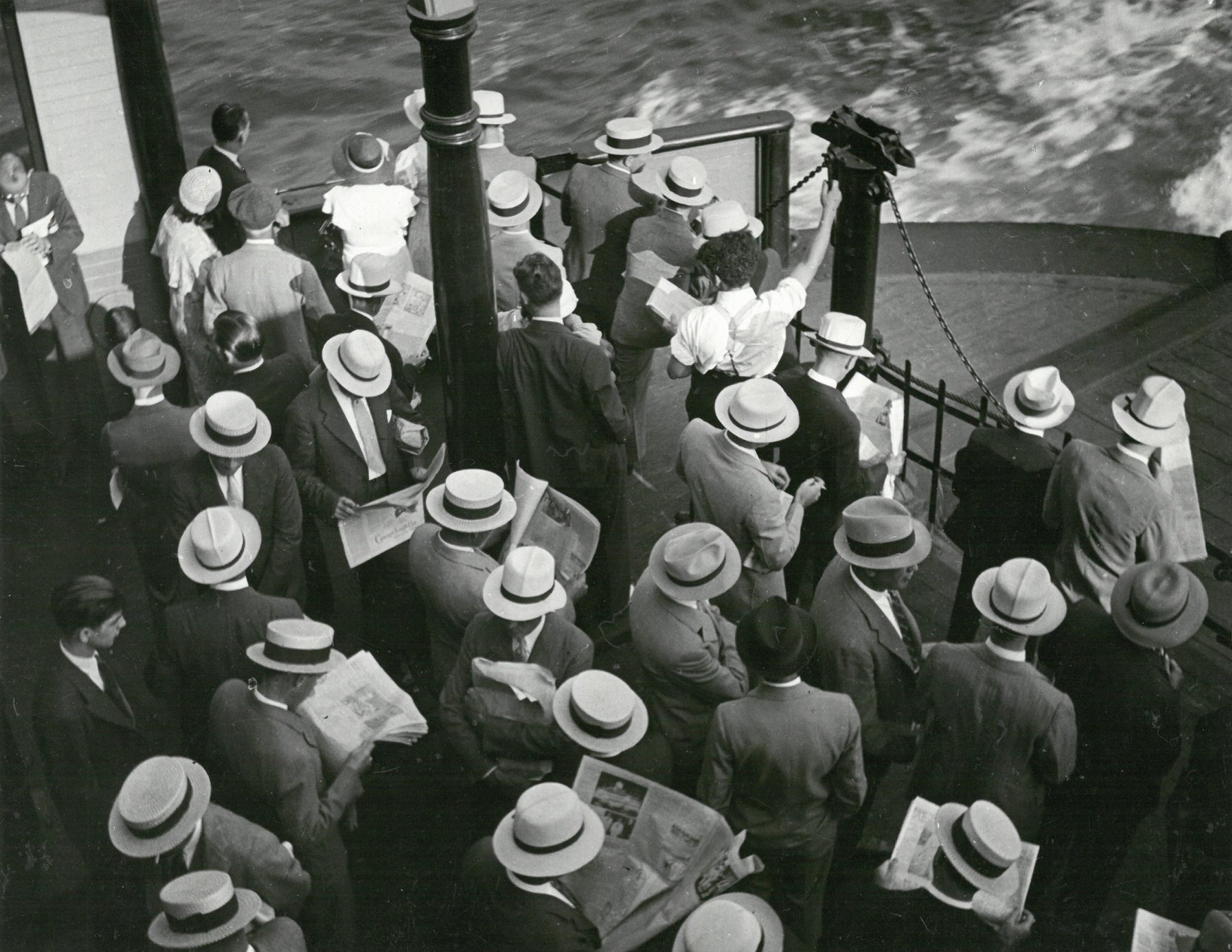Commuters on the ferry from Hoboken, N.J., to Barclay Street, circa. 1937. WPA Federal Writers’ Project photograph, NYC Municipal Archives.