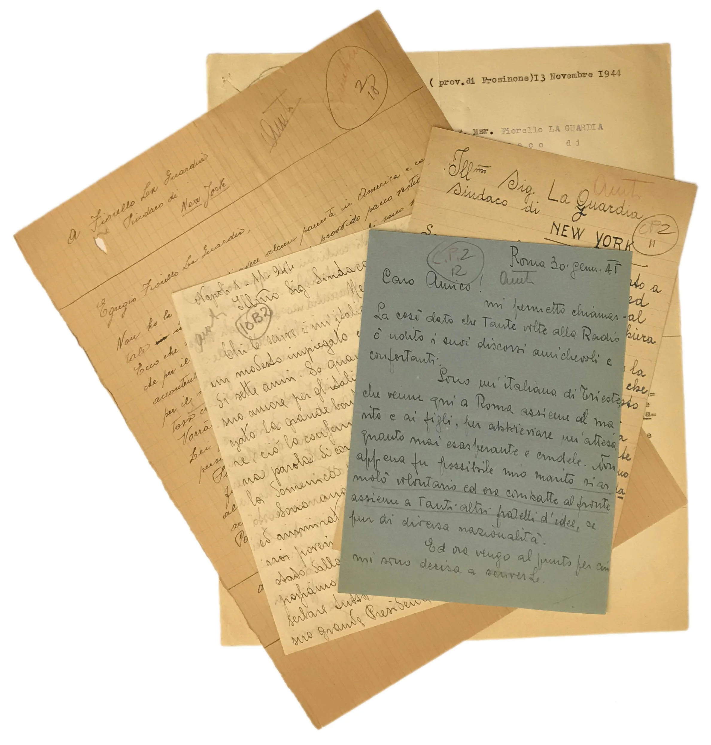 Some of the many letters Mayor LaGuardia received from Italy. Mayor LaGuardia Collection, NYC Municipal Archives.