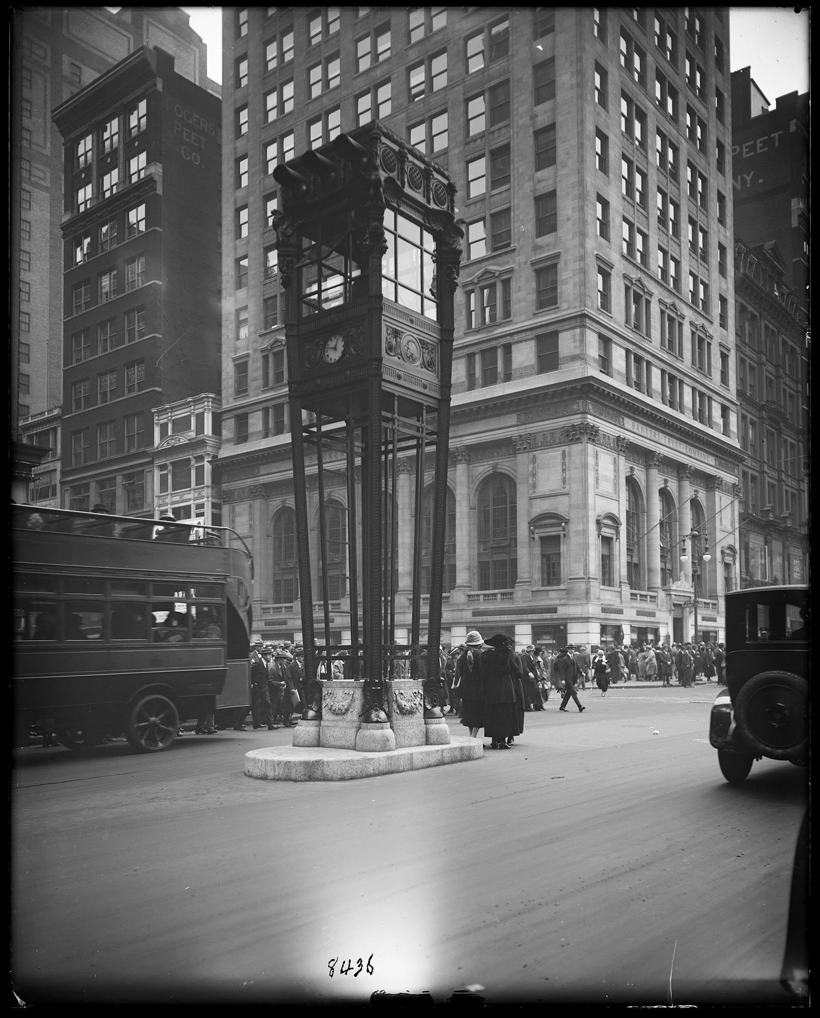 Police officer operating a traffic-control tower at Fifth Avenue and 42nd Street in New York City in 1923.