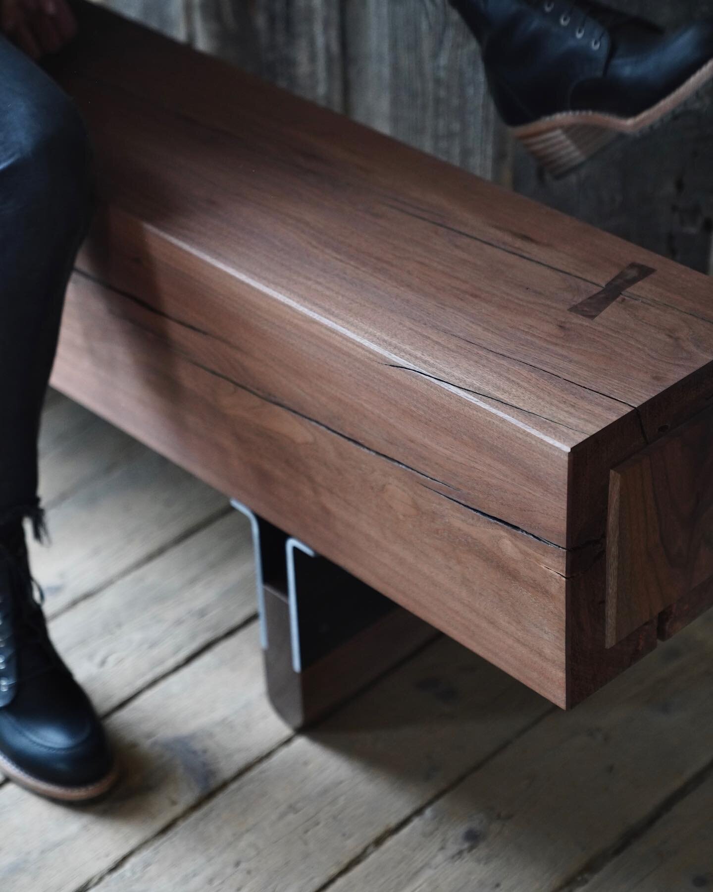 THE MOOG BENCH 
Air dried Wisconsin BLack Walnut Beam &bull; Hot-Rolled Steel .
.
.
.
#benchdesign #fiddlehammer #collectabledesign #walnut #milwaukee #woodjoinery #madeinamerica #quarantinedesign