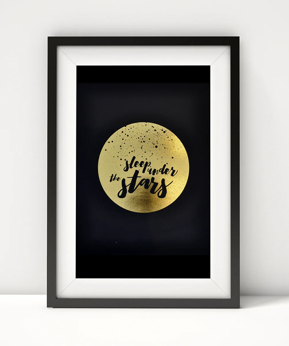 You know that feeling of vastness you get when you sleep under the stars? It's humbling and beautiful and all here in this rich black (100 lb. stock) print with gold foil.