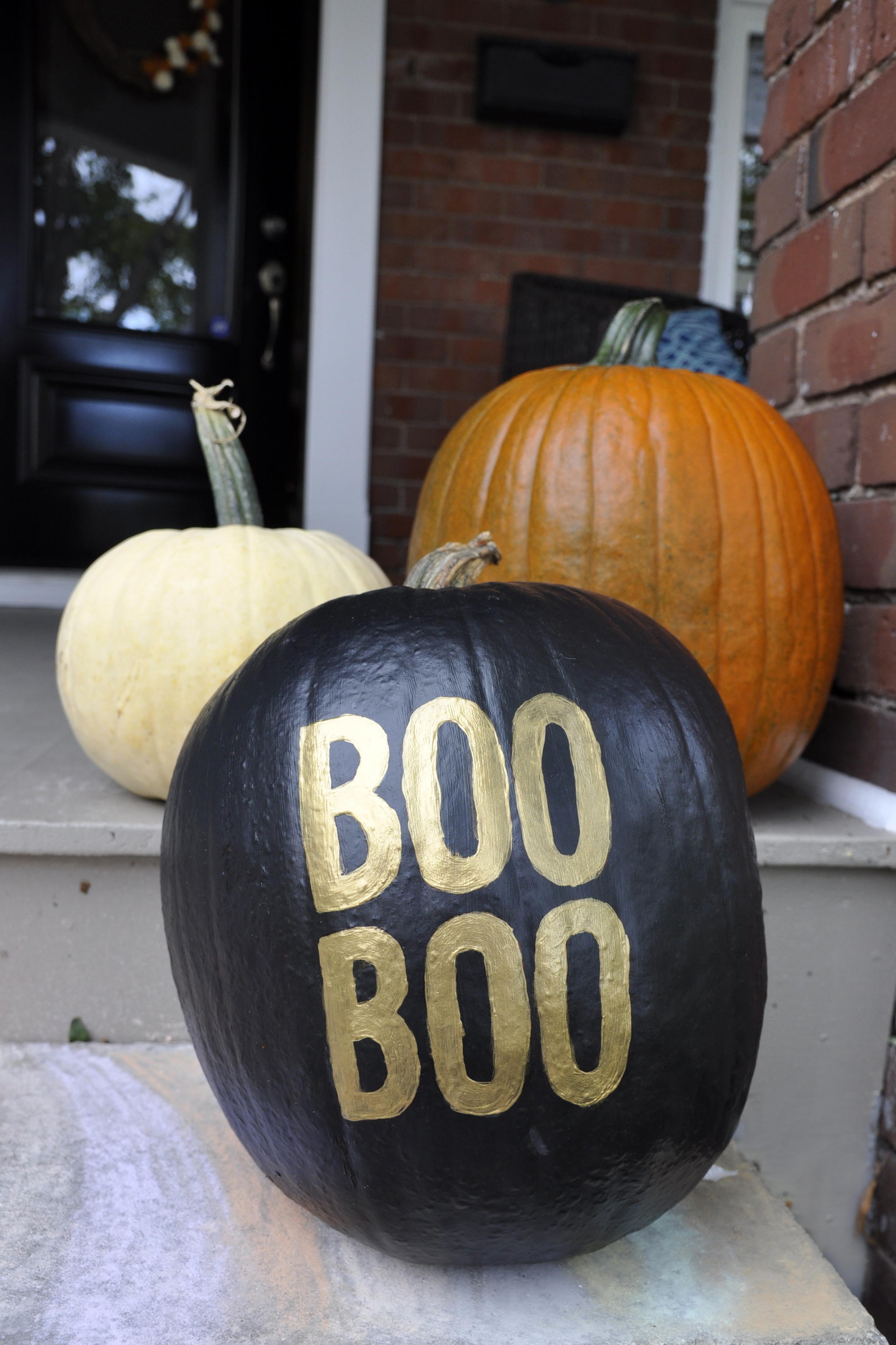 BOO BOO gold painted pumpkin. A DIY by Swell Made Co.