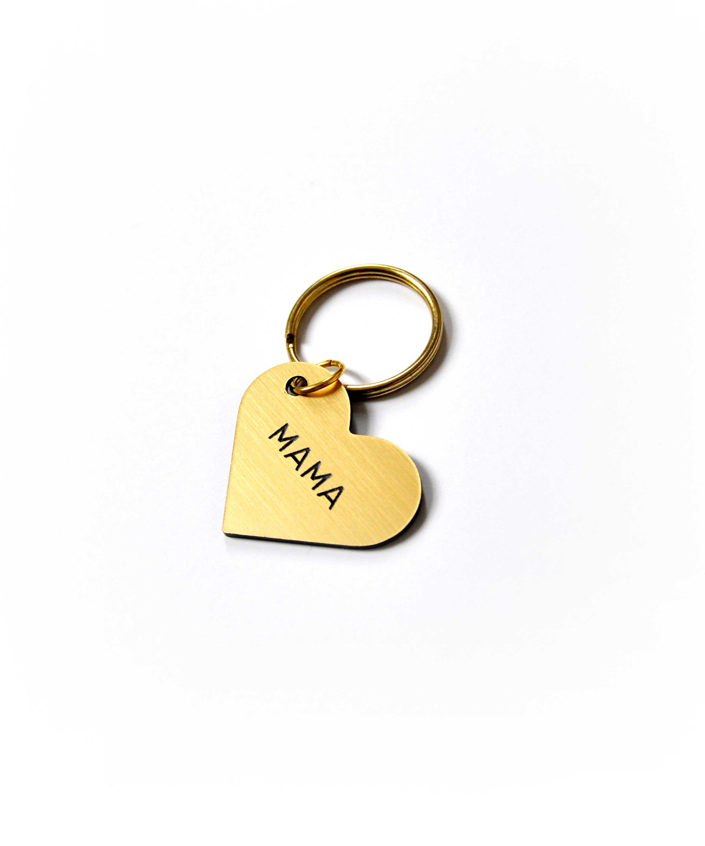 Mama gold heart keytag with gold plated key ring. By Swell Made Co.