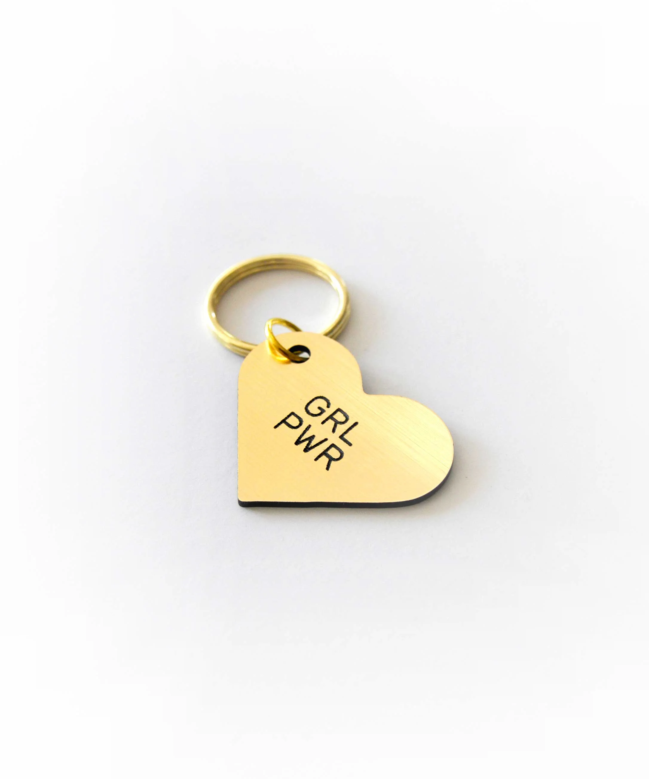 Gold GRL PWR heart acrylic keytag with gold plated key ring. By Swell Made Co.