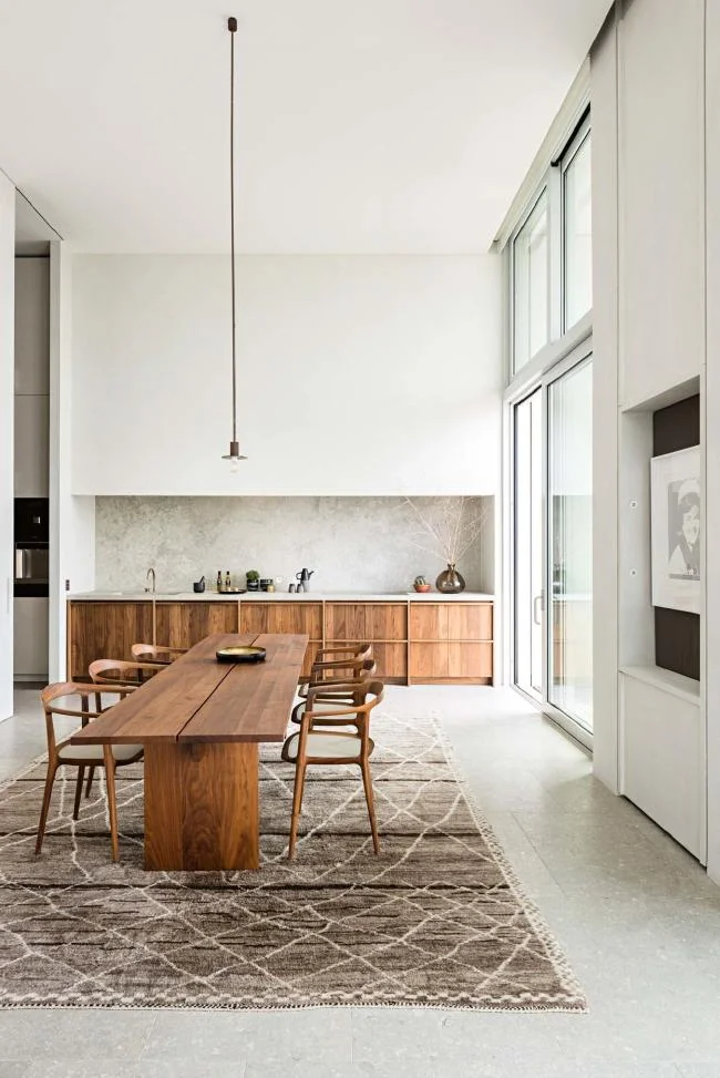 Wabi Sabi elements in a minimalist kitchen.