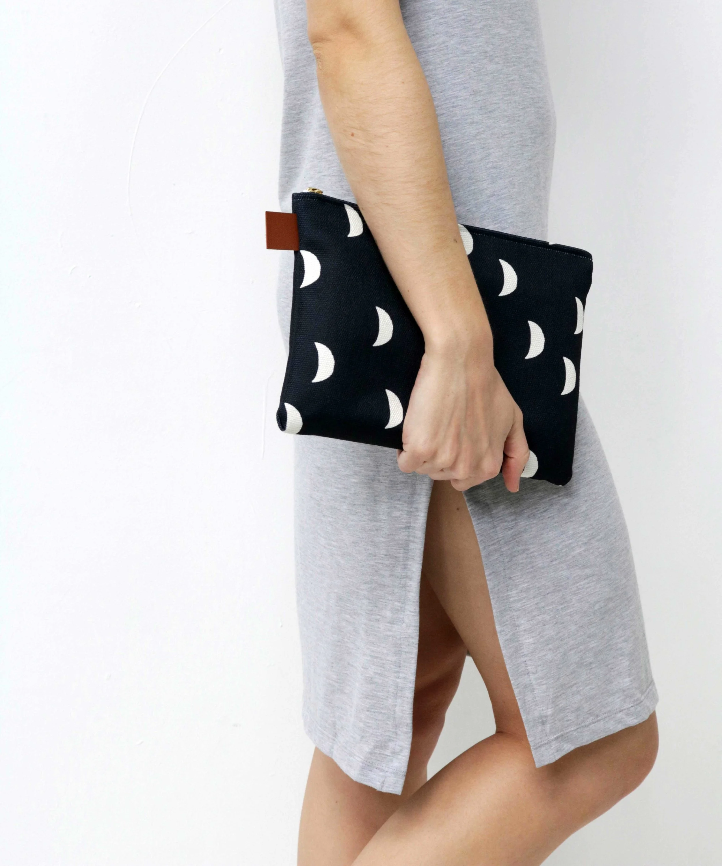 Moons denim lined canvas carry all. Paired with the Tee Dress by FRANC. By Swell Made Co.