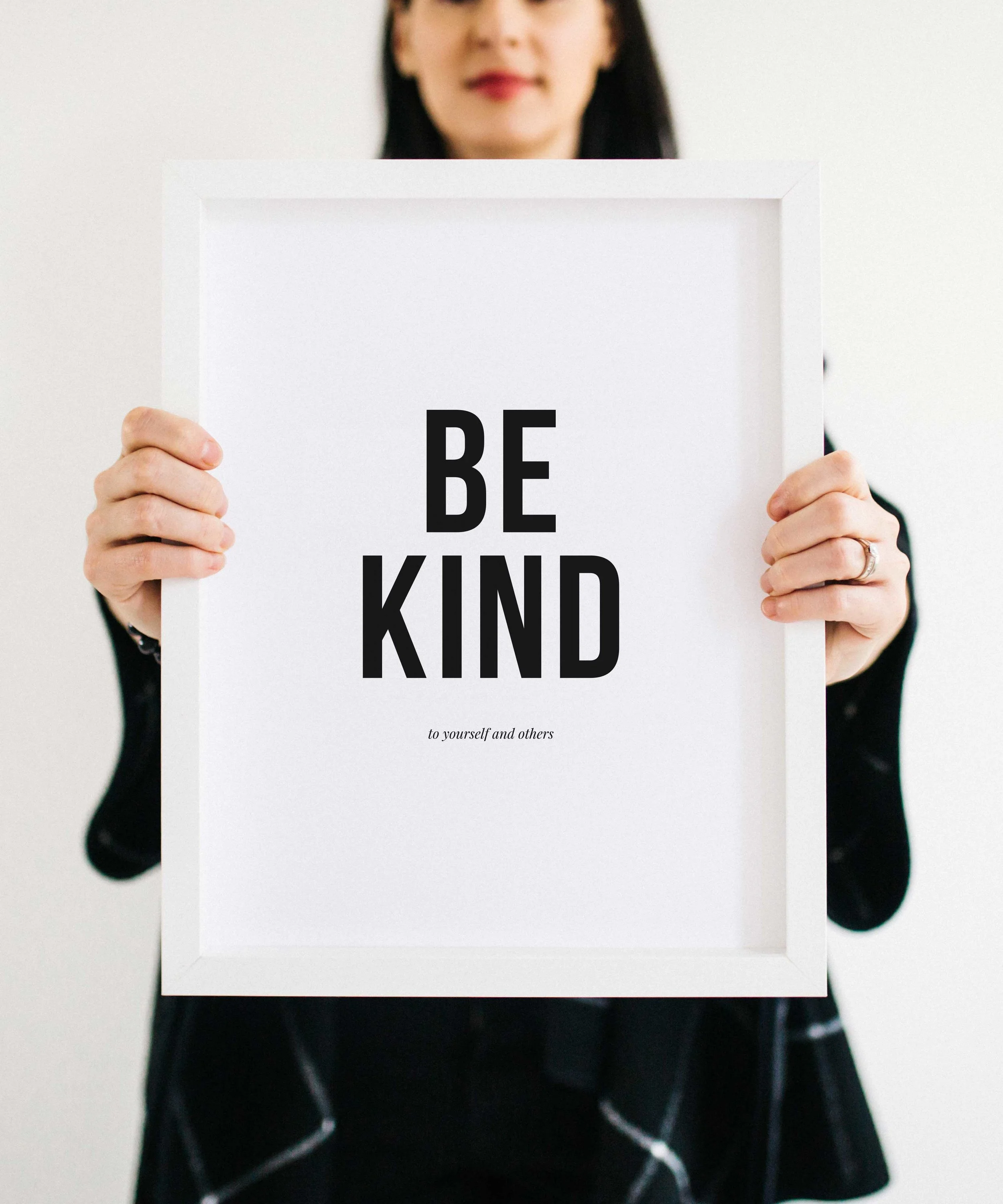 Be kind art print in white frame. By Swell Made Co.