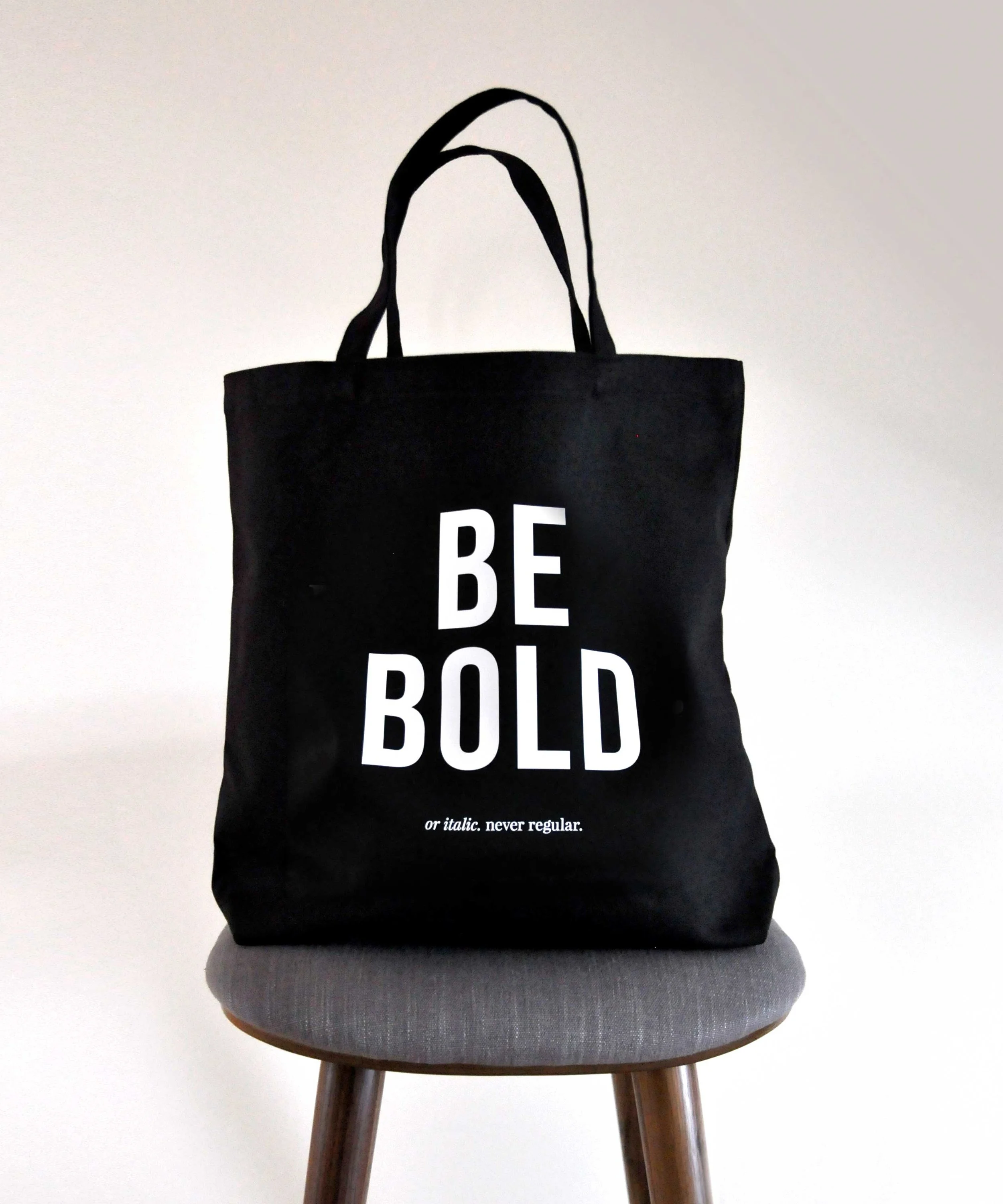 Be bold black cotton blend tote bag. By Swell Made Co. Made in Canada.