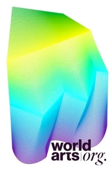 Colorful abstract graphic with gradient shades of green, yellow, blue, and purple, featuring the text 'world arts org' at the bottom.