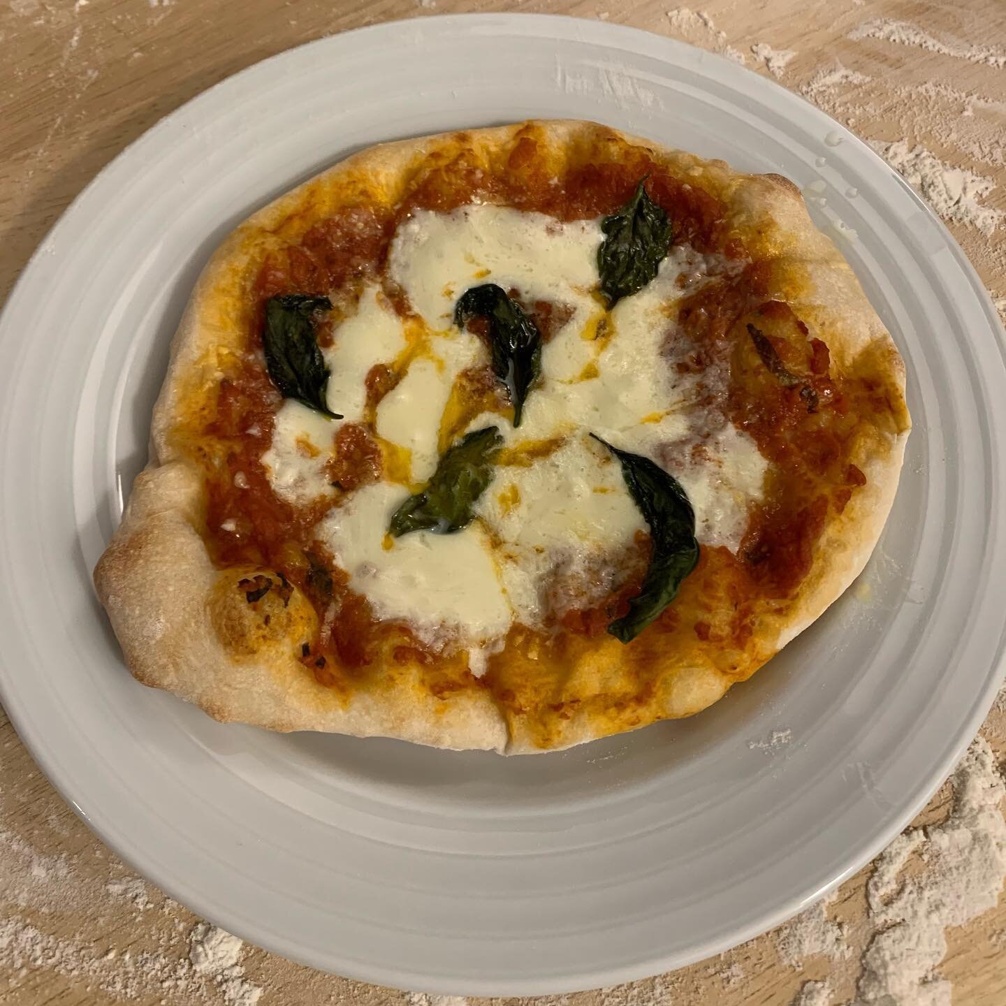 First three homemade Margherita pizzas! @kenforkish &lsquo;s 24-48 hour pizza dough, @ruhlman &lsquo;s basic tomato sauce that I make by the bucketload and freeze, grated Parmigiano Reggiano, fresh mozzarella, fresh basil and a drizzle of EVOO. It&rs