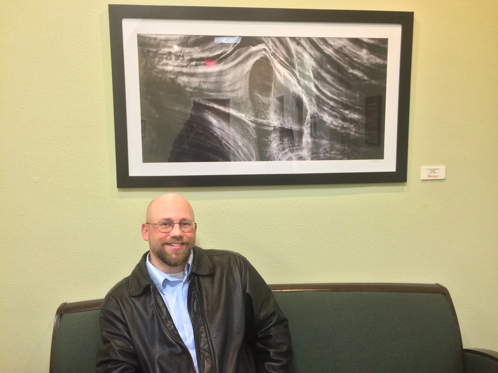 At San Antonio City Hall with one of my prints - part of a small series called Canyon Waves. Photo by Julia Selwyn