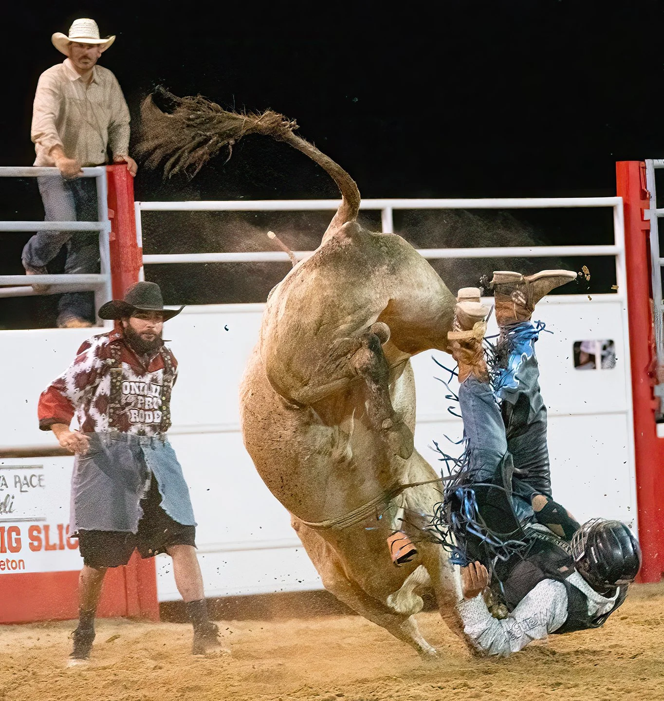 A rider gets thrown off a bull at a rodeo in Vermont. Photo by Josh Trudell.