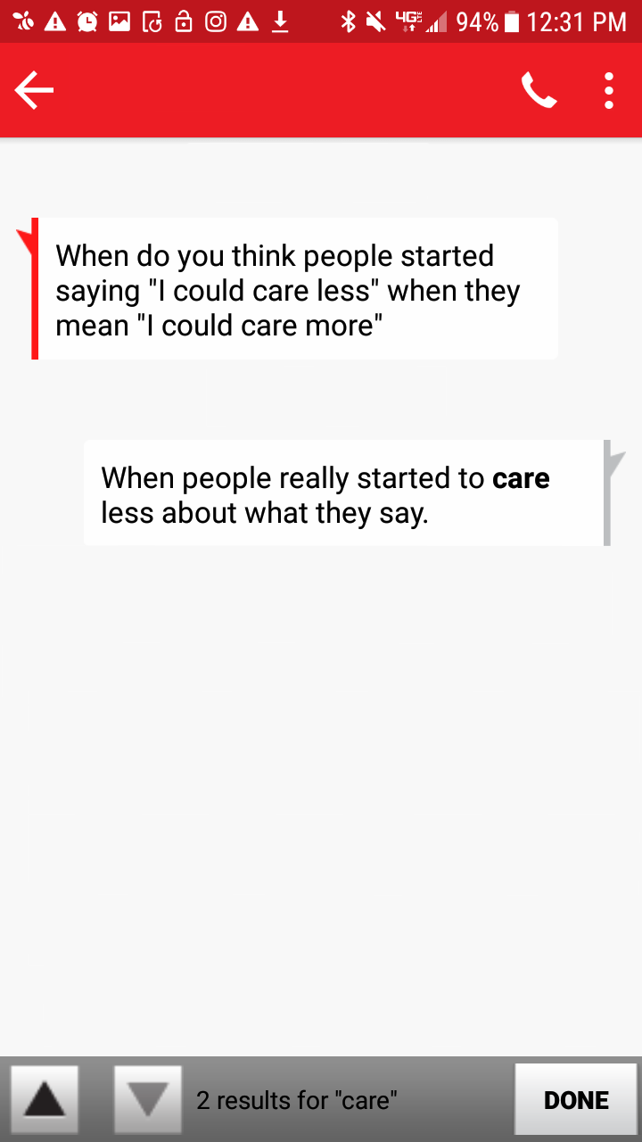 Search for “care” in SMS #2.
