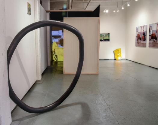 Repeat Pressure Until , Ortega y Gasset Projects , 2016. Installation image. From left to right: Carolyn Salas, Dani Leventhal, Moyra Davey, Stacy Fisher, Kim Waldron. 