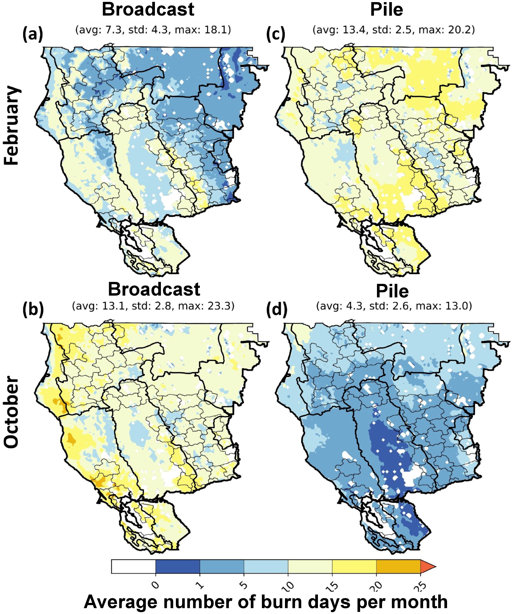 Prescribed pile and broadcast burn windows for northern California