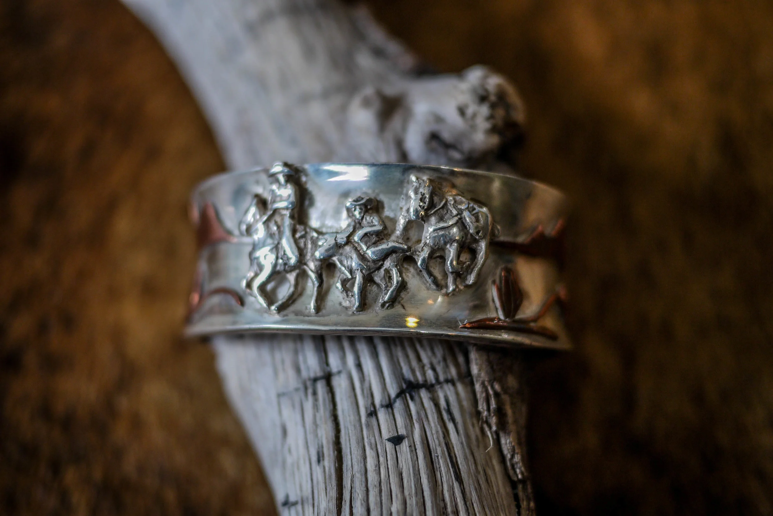 Riding Cowboys Silver and Bronze Handmade Cuff