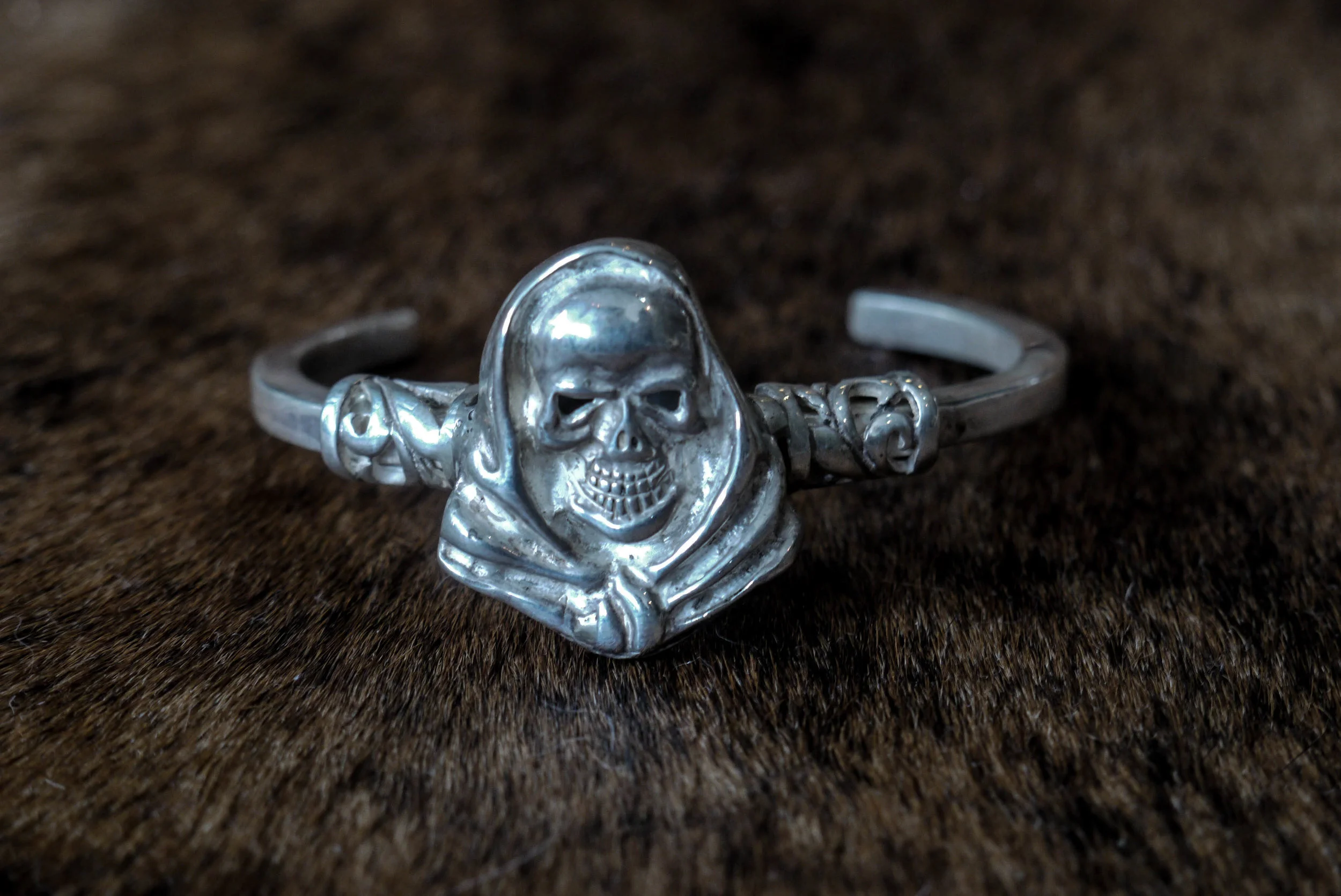 Skull Cuff, silver, hand made