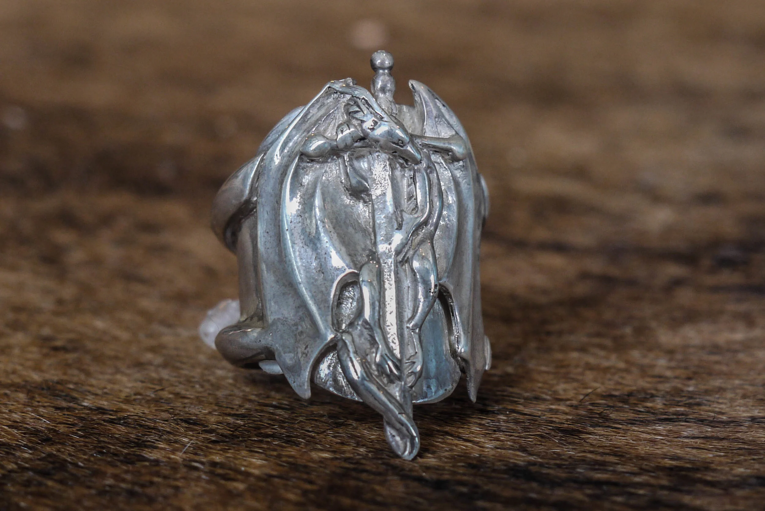 Silver Dragon and Sword Ring Handmade