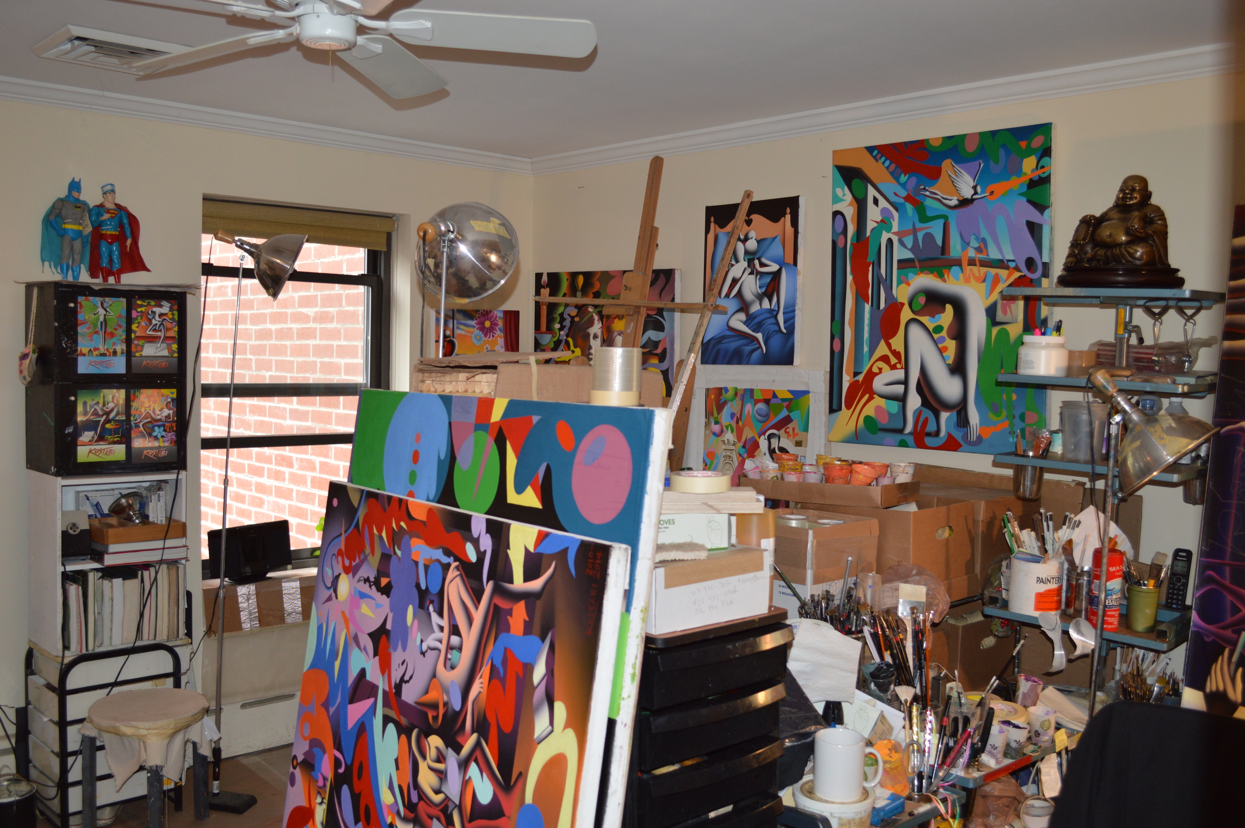 The Studio at Kostabi World, including the "Sexting" painting that was the most popular one among the group :) 