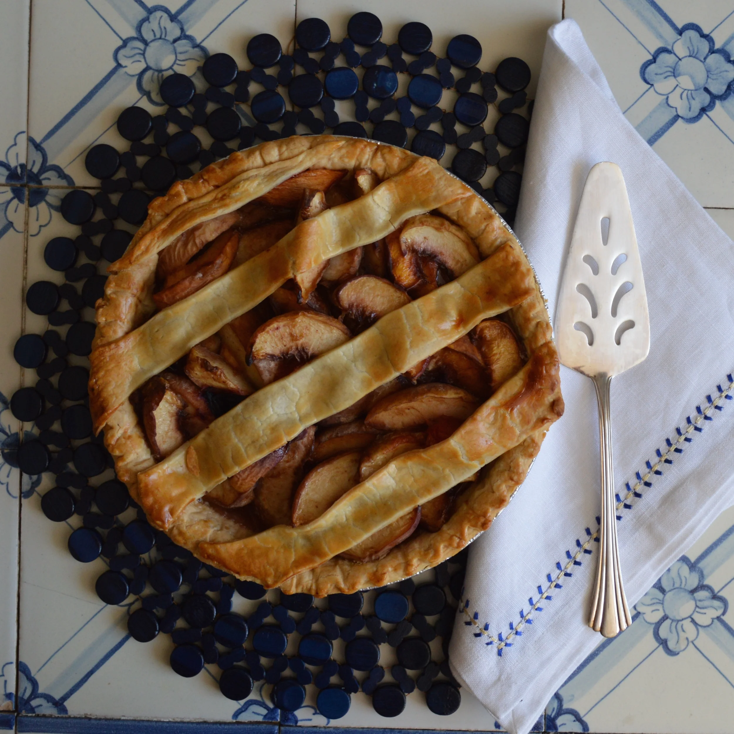 Dessert: Stone Fruit Pie with a loom crust