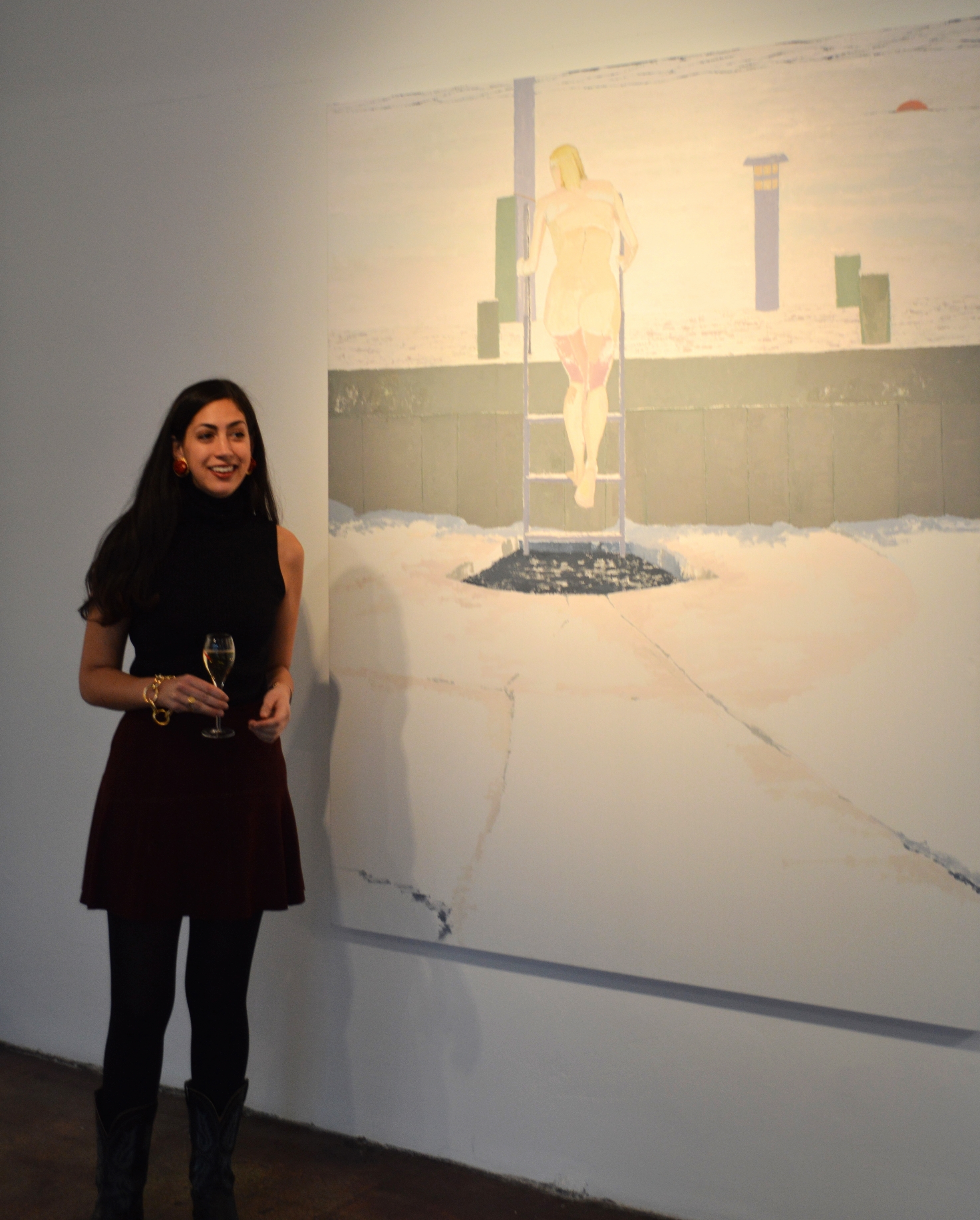 Stephanie in front of one of Michael Meehan's Ice Bather paintings